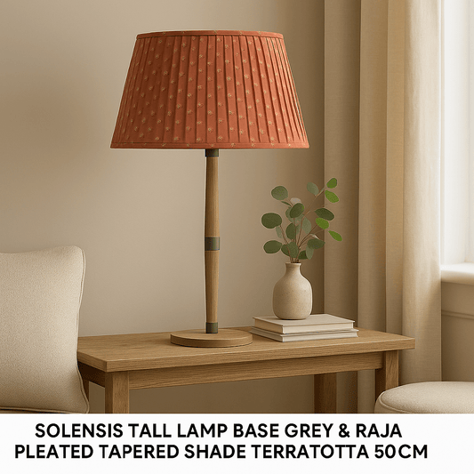 Voyage Maison (Riva Home) Voyage Maison Lamp Bundle SOLENSIS TALL LAMP BASE GREY & RAJA PLEATED TAPERED SHADE TERRACOTTA 50CM  by Voyage Maison