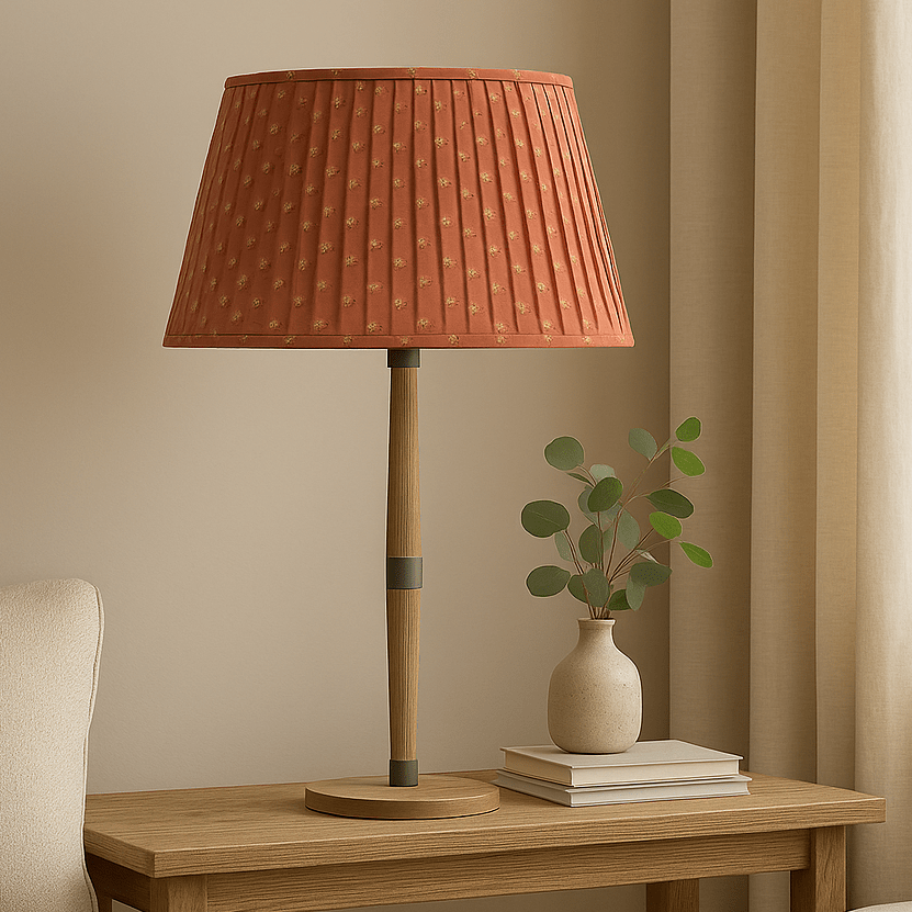 Voyage Maison (Riva Home) Voyage Maison Lamp Bundle SOLENSIS TALL LAMP BASE GREY & RAJA PLEATED TAPERED SHADE TERRACOTTA 50CM by Voyage Maison