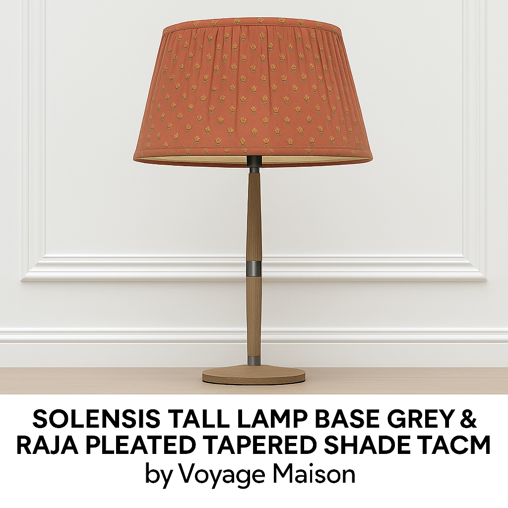 Voyage Maison (Riva Home) Voyage Maison Lamp Bundle SOLENSIS TALL LAMP BASE GREY & RAJA PLEATED TAPERED SHADE TERRACOTTA 50CM  by Voyage Maison