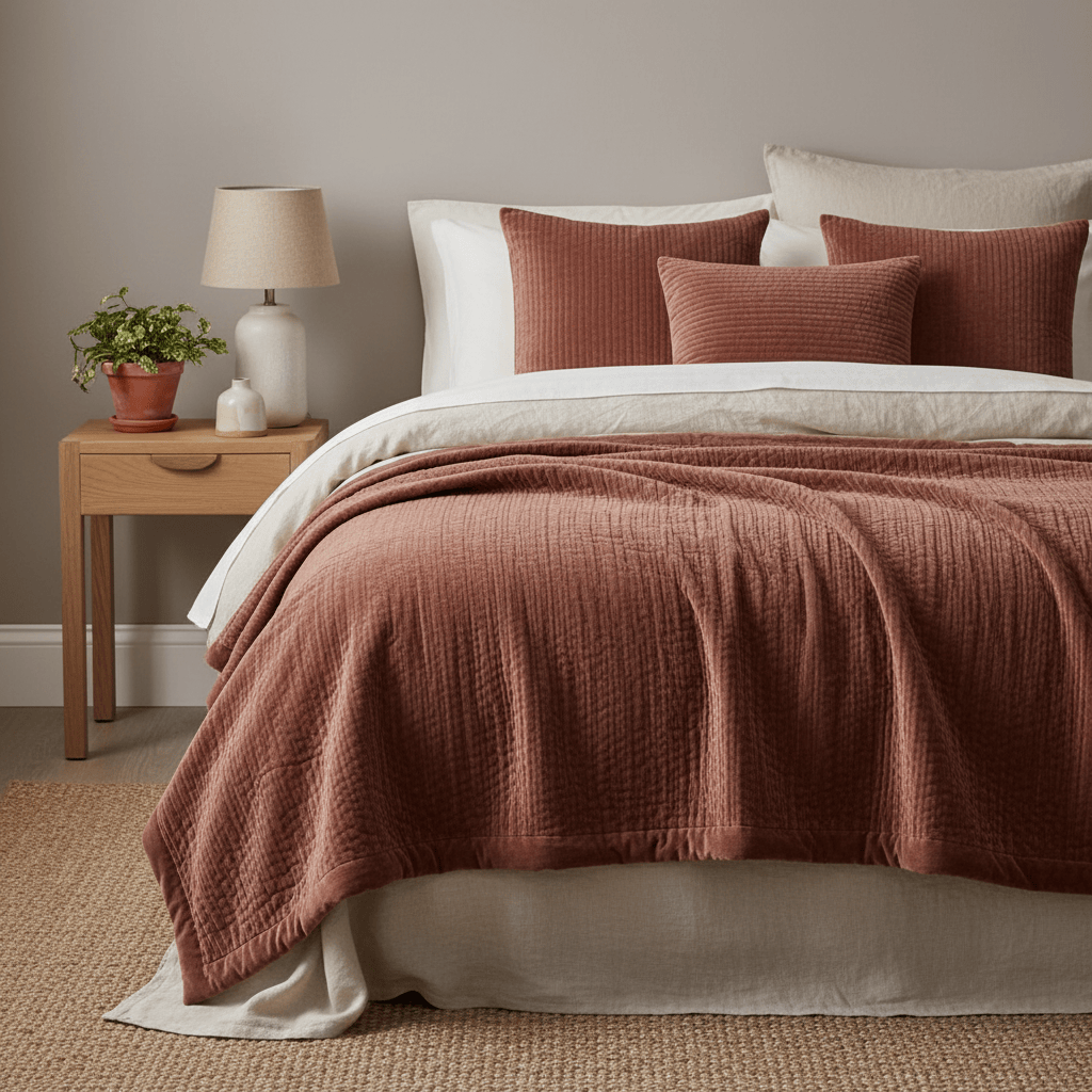 Voyage Maison (Riva Home) Voyage Maison Throw HAZE VELVET QUILTED THROW PERSIMMON - 140X220CM by Voyage Maison