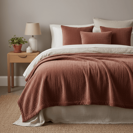 Voyage Maison (Riva Home) Voyage Maison Throw HAZE VELVET QUILTED THROW PERSIMMON - 140X220CM by Voyage Maison