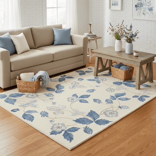 Wedgwood (Brink & Campman) Designer Rugs 120 centimetres by 180 centimetres (approx. 3 foot 11 inches by 5 foot 11 inches) / Cream WEDGWOOD WILD STRAWBERRY AREA RUG by Brink & Campman