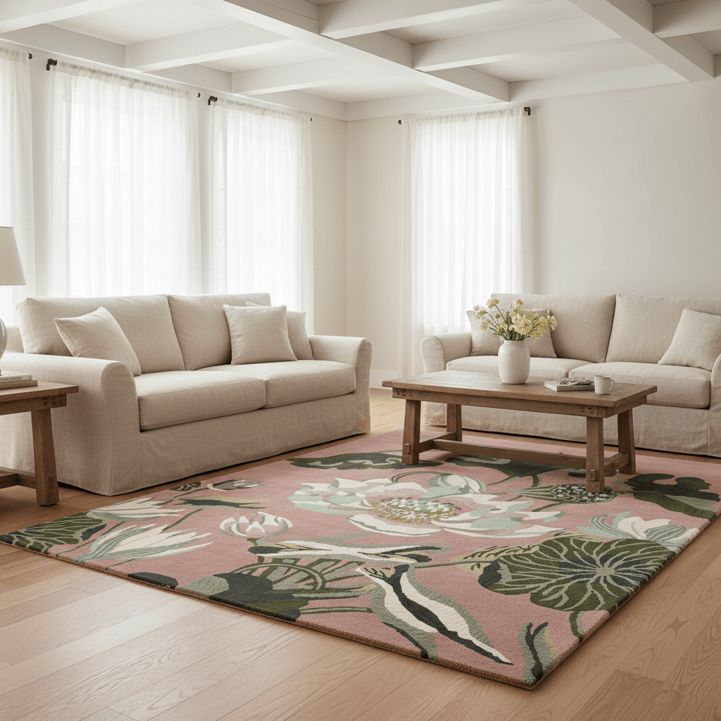 Wedgwood (Brink & Campman) Designer Rugs 120 centimetres by 180 centimetres (approx. 3 foot 11 inches by 5 foot 11 inches) / Dusty Rose WEDGWOOD WATERLILY AREA RUG by Brink & Campman