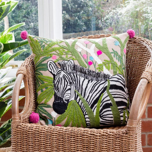 Wylder Cushions Premium Zebra Embroidered feather filled Cushion Multicolour
