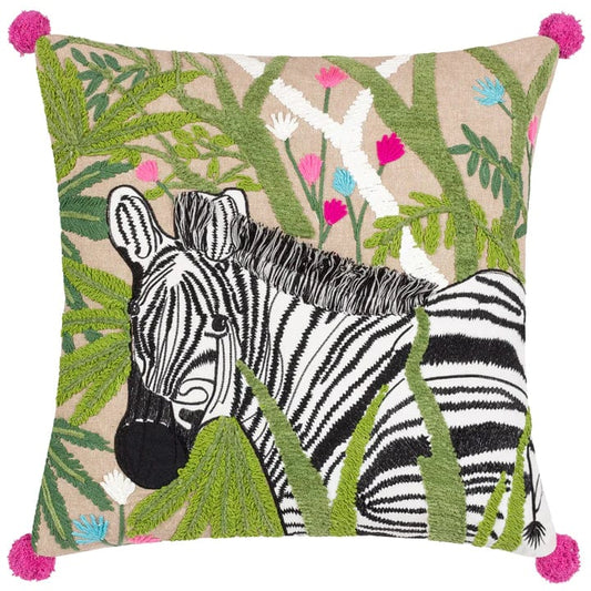 Wylder Cushions Premium Zebra Embroidered feather filled Cushion Multicolour