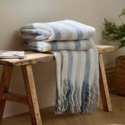 Wylder (Riva Home) Bedspread/Throw Sky Blue BEECHWOOD WOVEN STRIPE THROW by Wylder