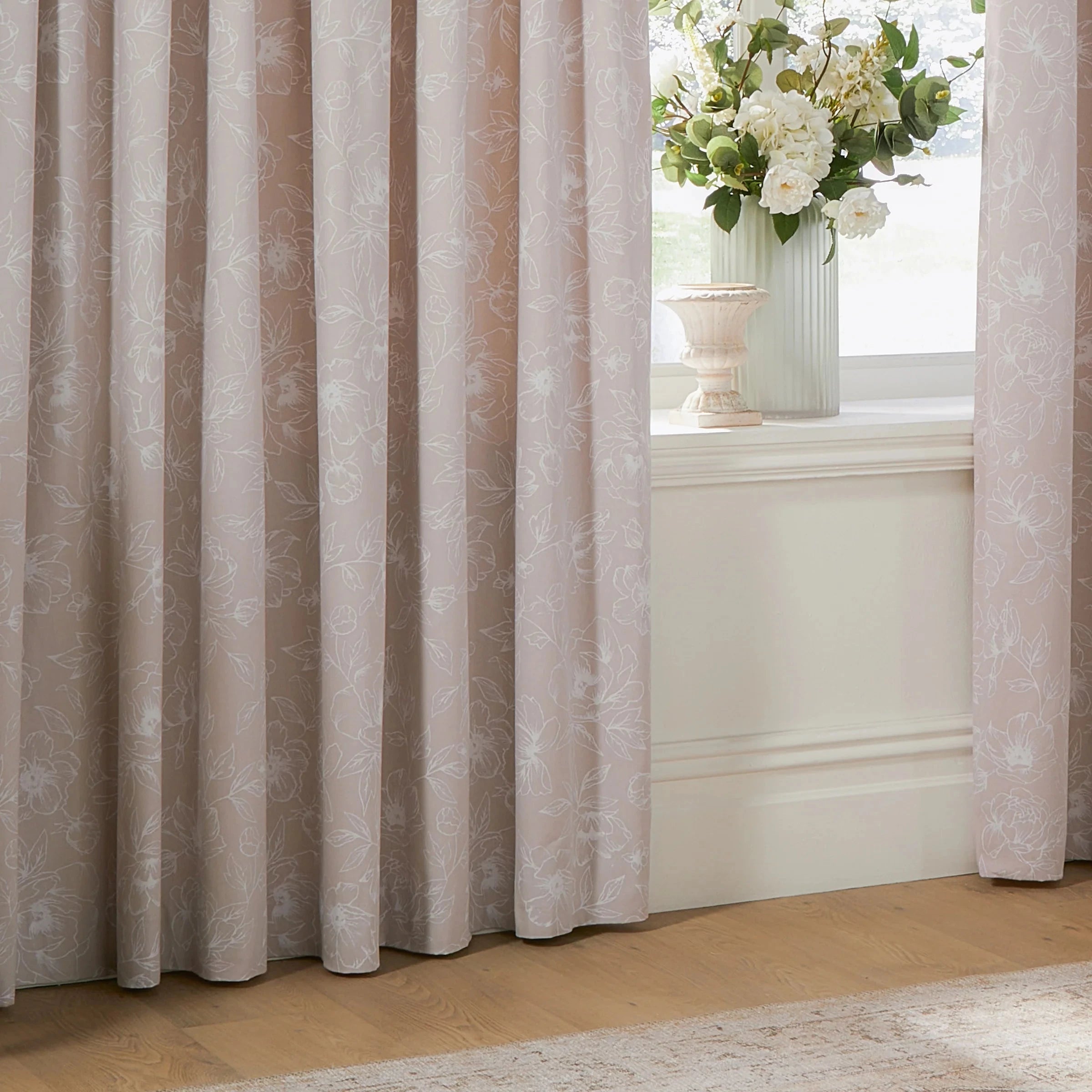 Wylder (Riva Home) Curtains Bella Floral 100% Cotton Lined Eyelet or Pencil Pleat Curtains Natural by Wylder