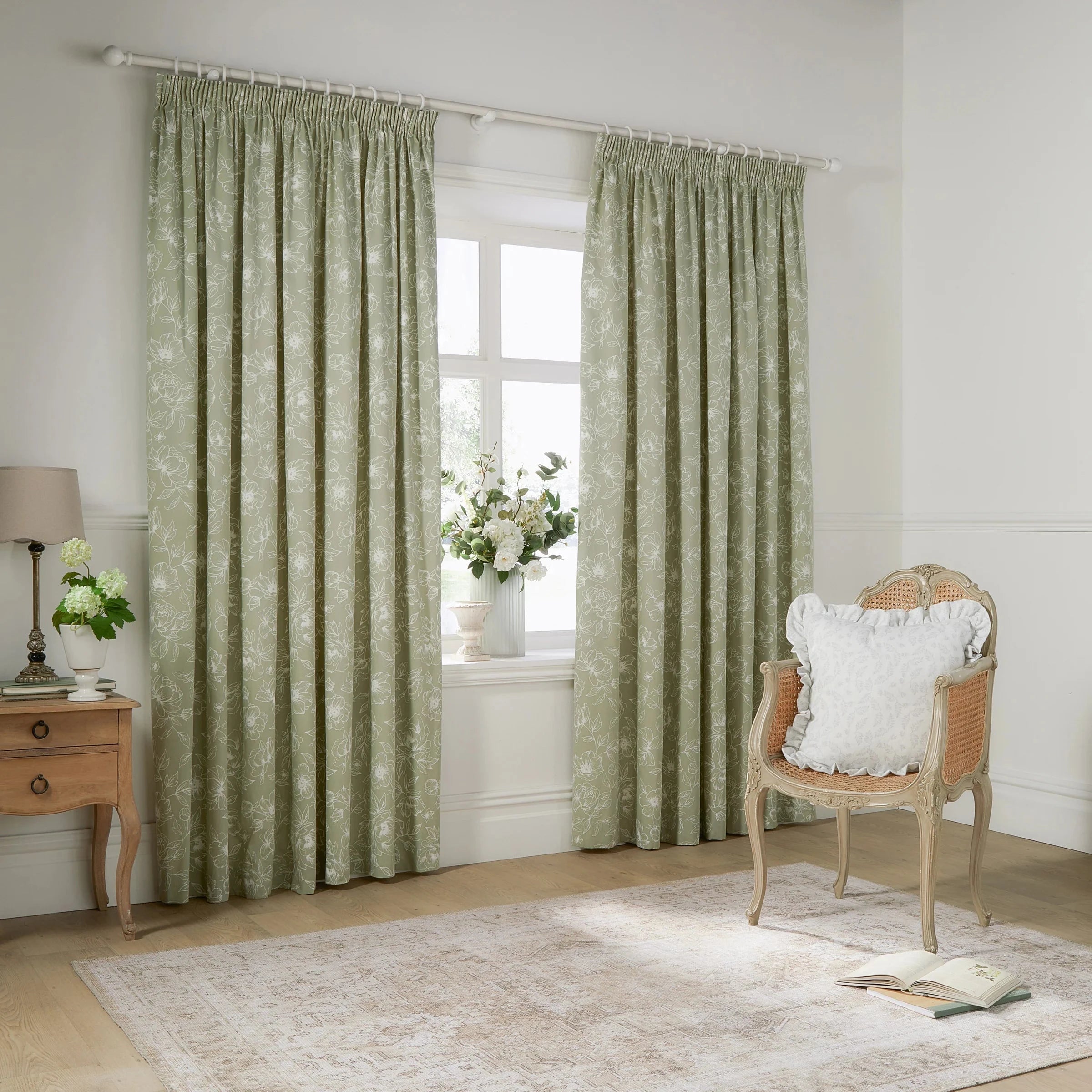 Wylder (Riva Home) Curtains Eyelet / 66in x 72in (168cm x 183cm) Bella Floral 100% Cotton Lined Eyelet or Pencil Pleat Curtains Sage by Wylder