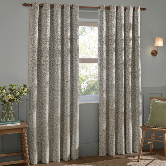 Wylder (Riva Home) Curtains Eyelet / 66in x 72in (168cm x 183cm) Grace Leaf Jacquard Fully Lined Eyelet or Pencil Pleat Curtains Grey by Wylder