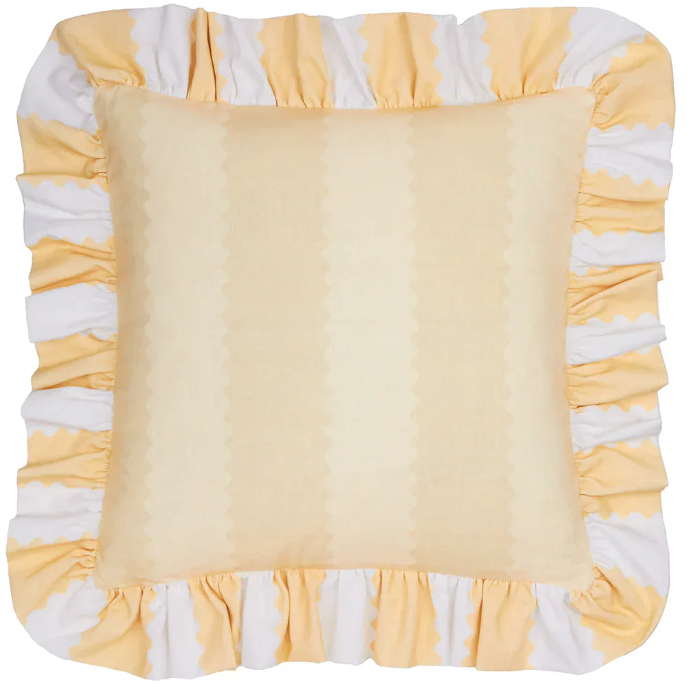 Wylder (Riva Home) Cushions Butter Yellow BIRDIE STRIPE RUFFLE CUSHION by Wylder