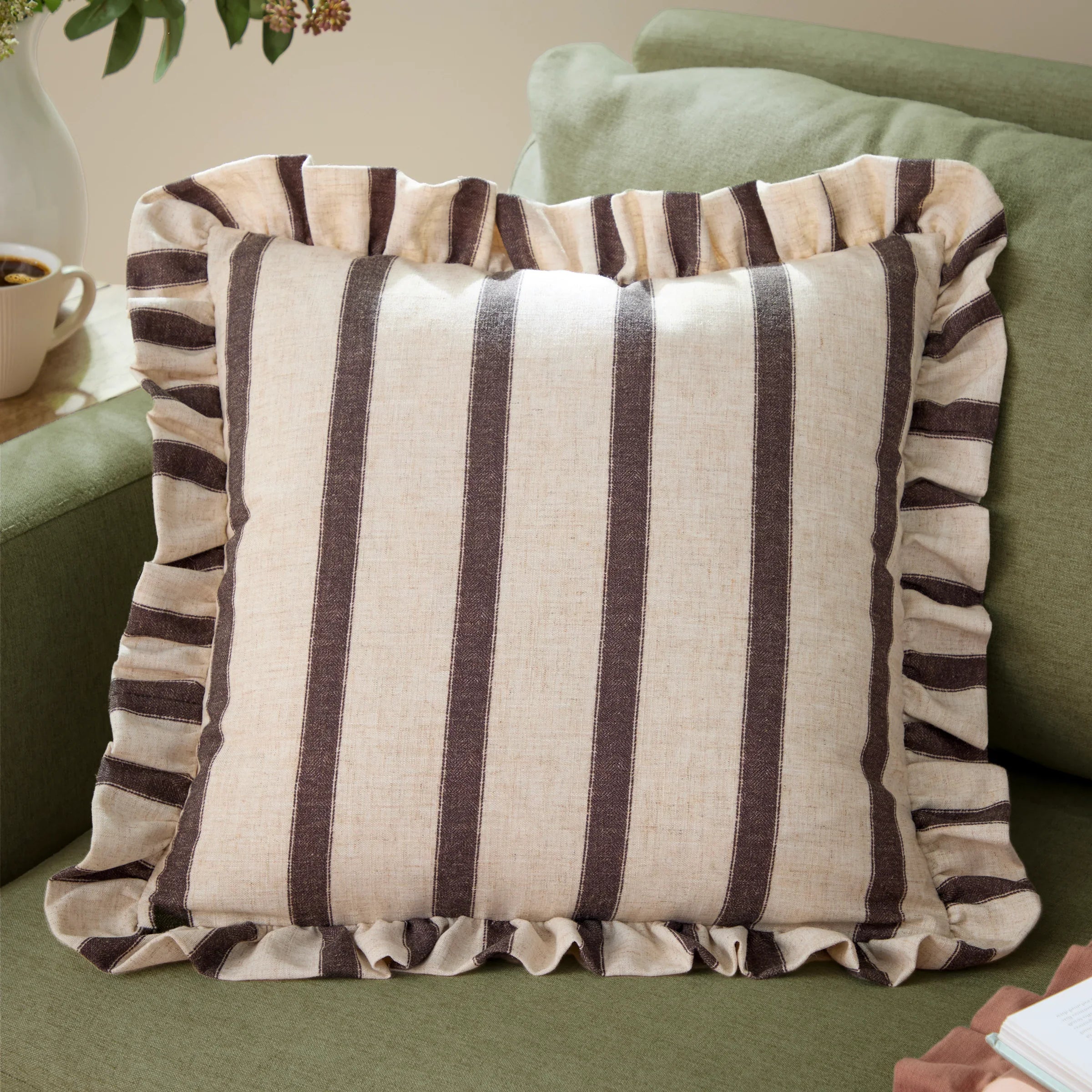 Wylder (Riva Home) Cushions Chocolate CONNIE SQUARE STRIPED RUFFLE CUSHION by Wylder