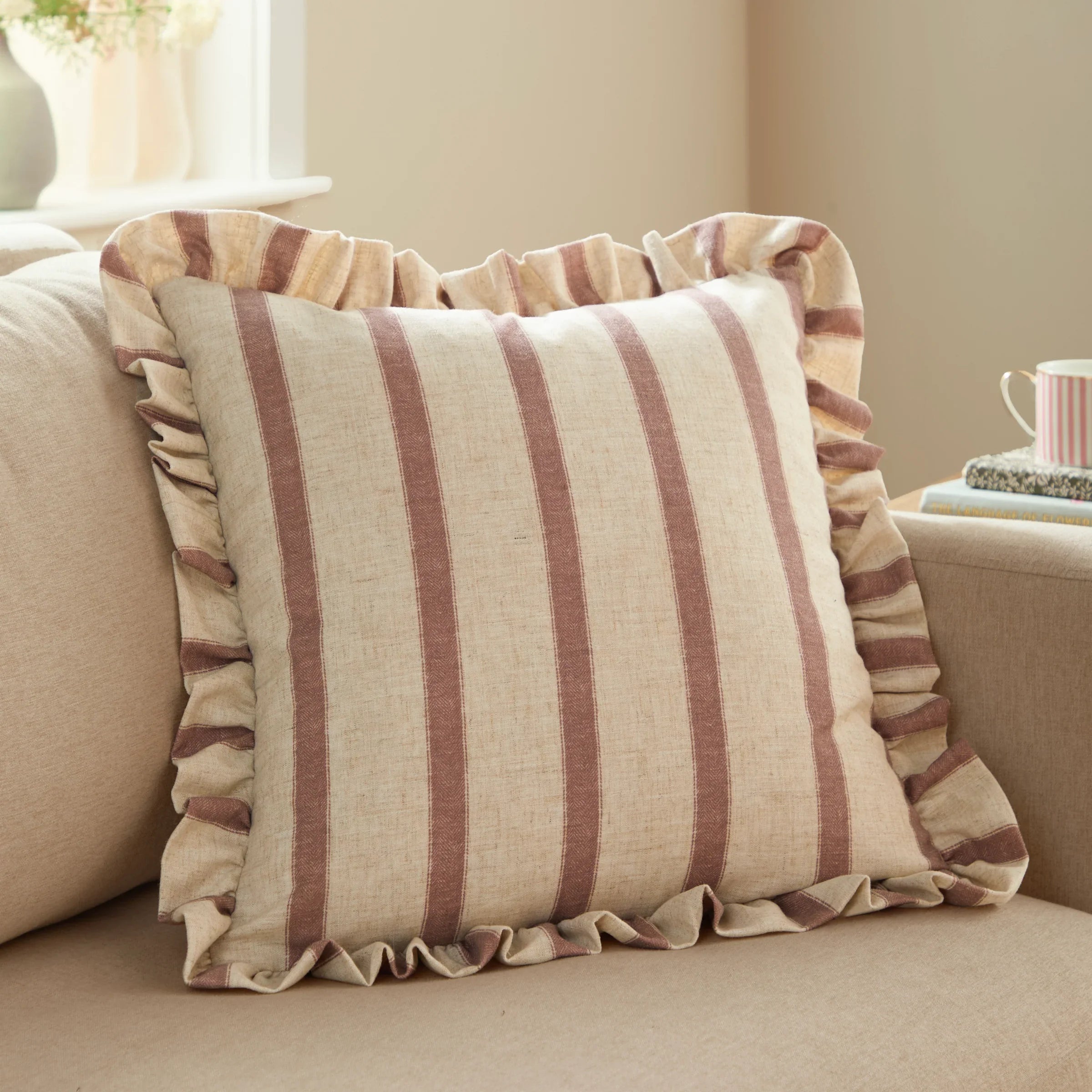 Wylder (Riva Home) Cushions Clay/Pink CONNIE SQUARE STRIPED RUFFLE CUSHION by Wylder