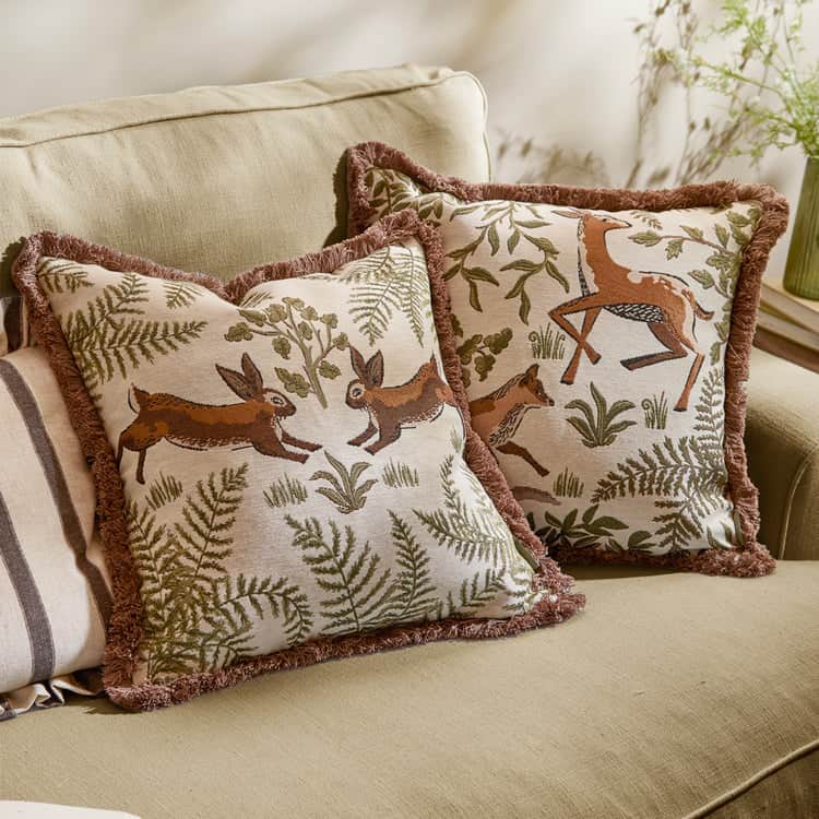 Wylder (Riva Home) Cushions FABLE FOX AND DEER EMBROIDERED CUSHION WILLOW GREEN by Wylder