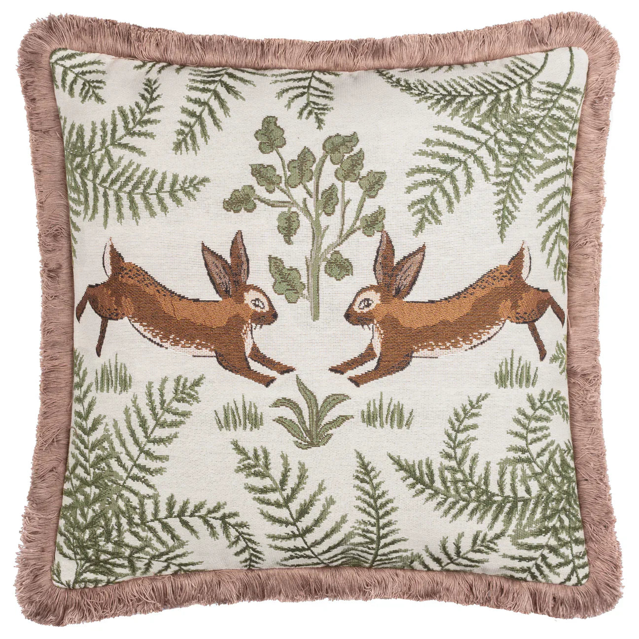 Wylder (Riva Home) Cushions FABLE RABBITS EMBROIDERED 100% COTTON CUSHION WILLOW GREEN by Wylder