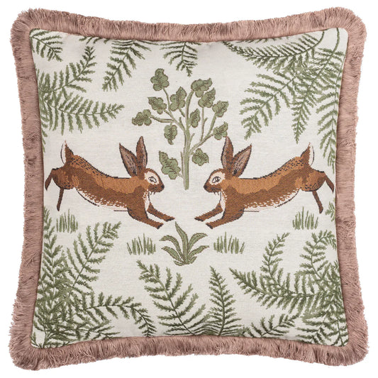 Wylder (Riva Home) Cushions FABLE RABBITS EMBROIDERED 100% COTTON CUSHION WILLOW GREEN by Wylder