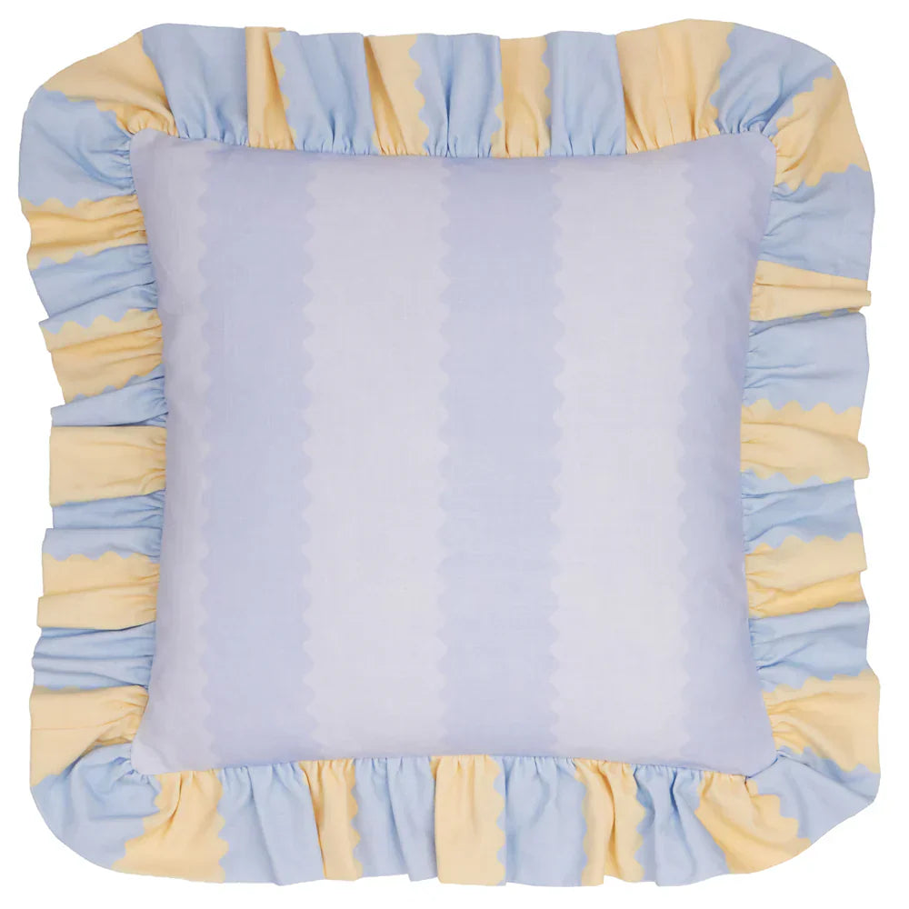 Wylder (Riva Home) Cushions Lemon/Sky BIRDIE STRIPE RUFFLE CUSHION by Wylder