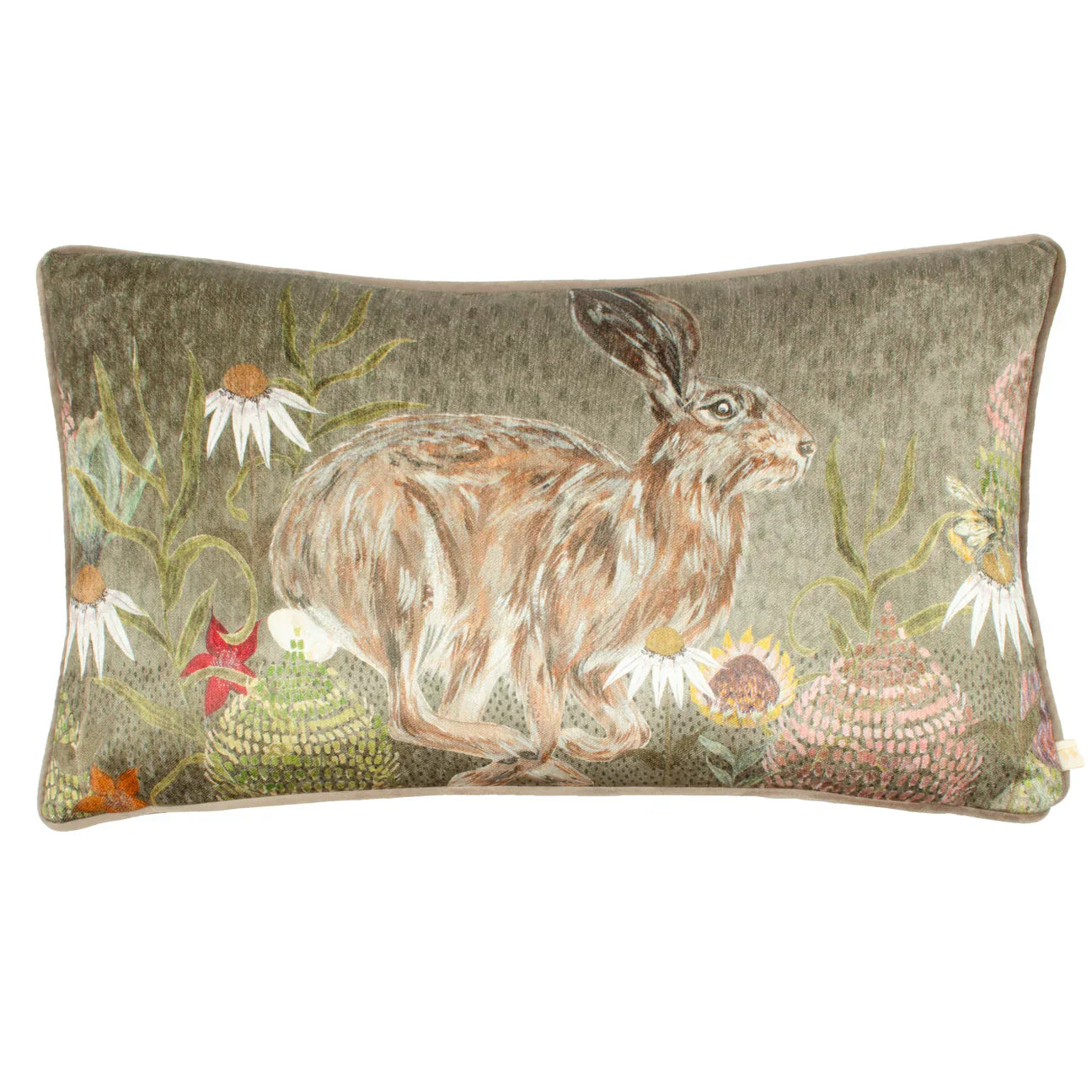 Wylder (Riva Home) Cushions MEADOW BLOOM HAZEL HARE PRINTED CHENILLE CUSHION SAGE by Wylder Nature