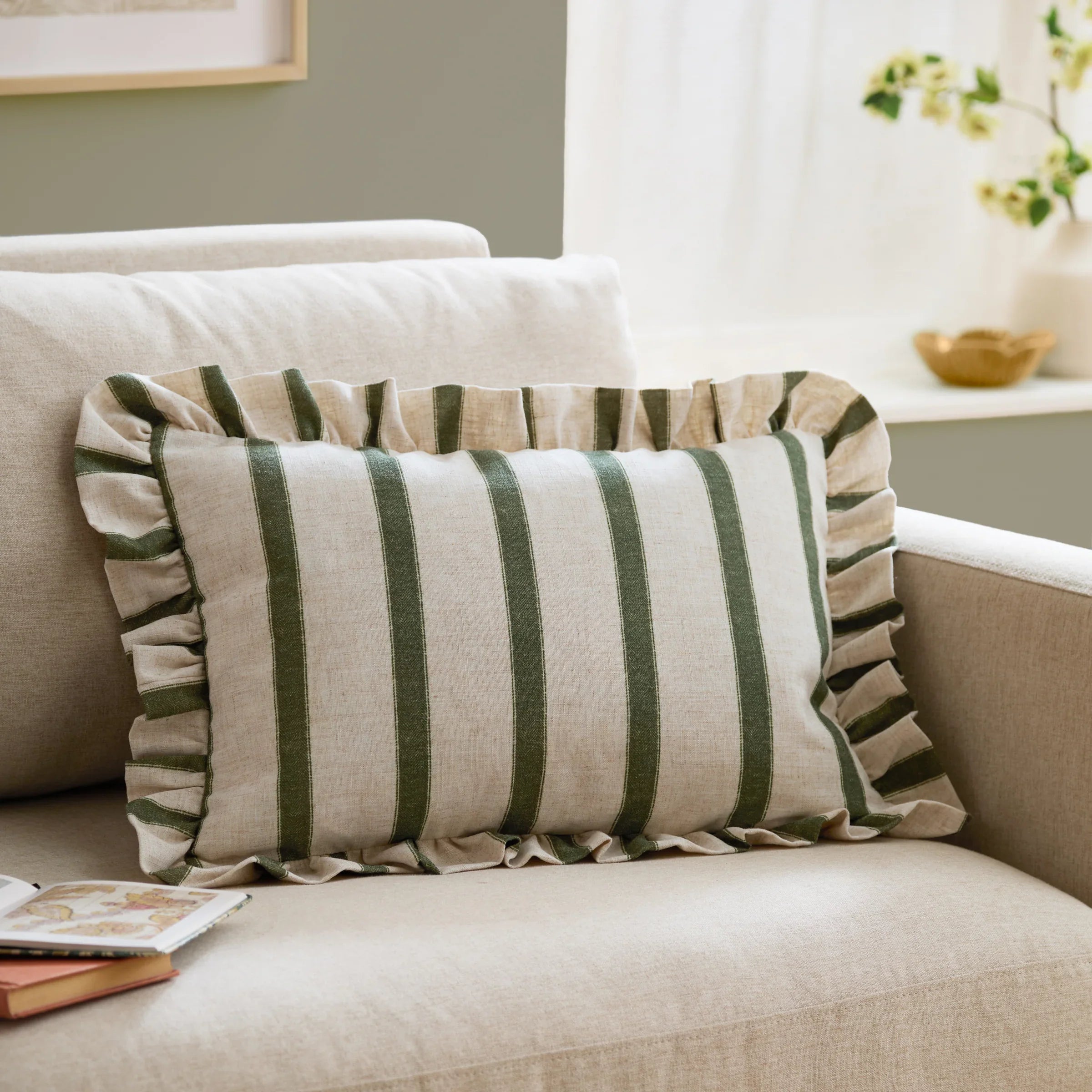 Wylder (Riva Home) Cushions Moss CONNIE STRIPED RUFFLE CUSHION by Wylder