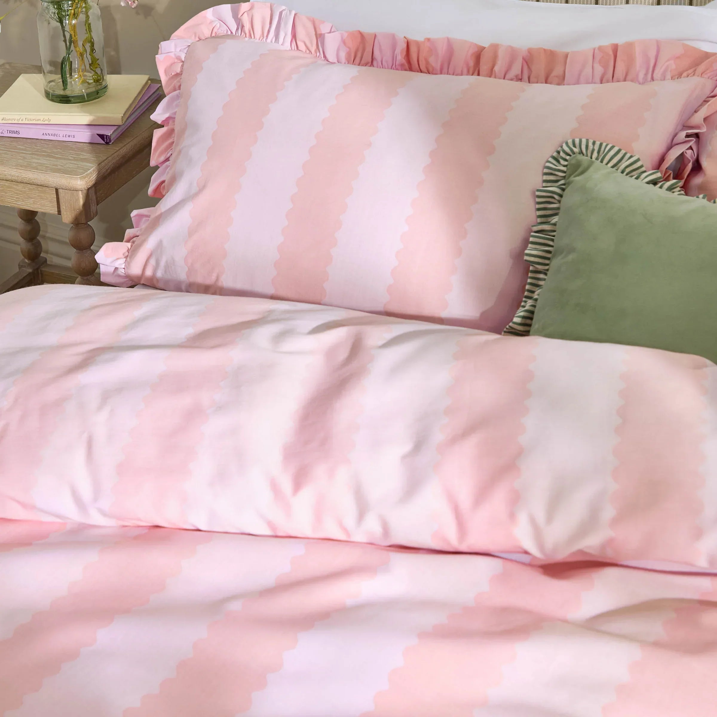 Wylder (Riva Home) Duvet Cover set BIRDIE STRIPE RUFFLE DUVET COVER SET by Wylder