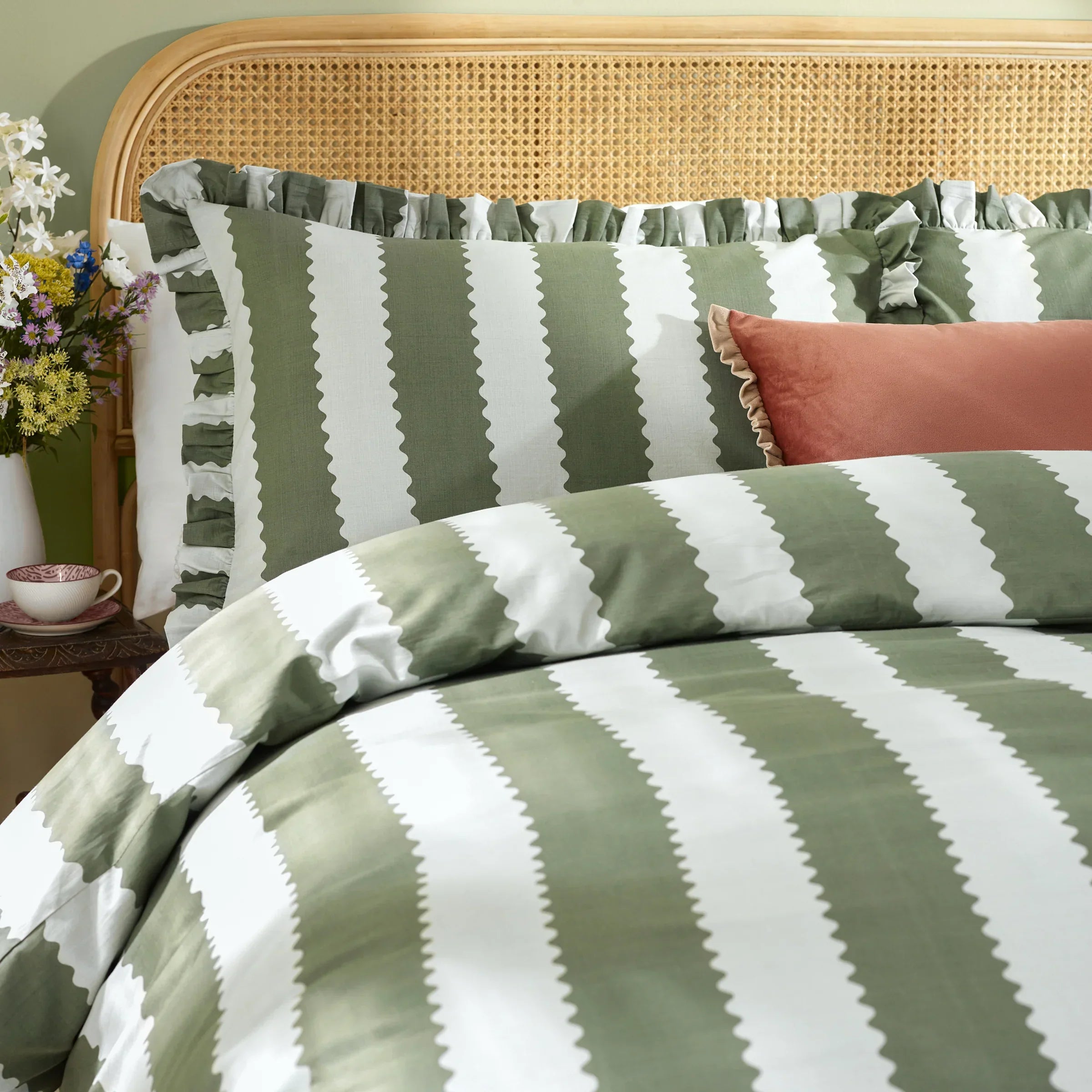 Wylder (Riva Home) Duvet Cover set BIRDIE STRIPE RUFFLE DUVET COVER SET by Wylder