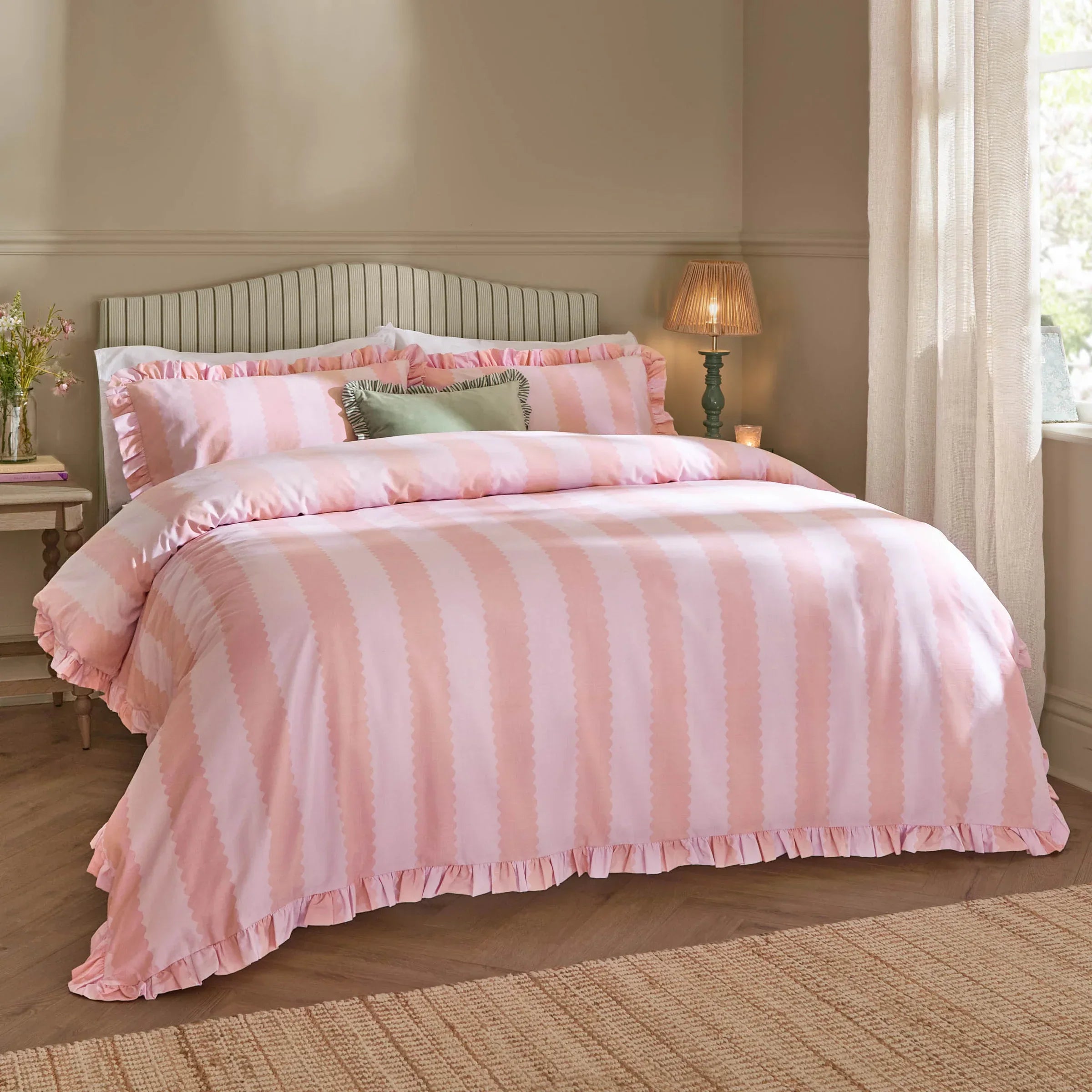 Wylder (Riva Home) Duvet Cover set BIRDIE STRIPE RUFFLE DUVET COVER SET by Wylder