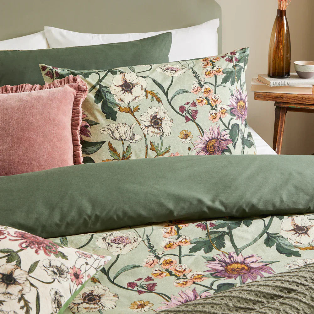 Wylder (Riva Home) Duvet Cover set Single / Celadon Green WALLFLOWER BOTANICAL DUVET COVER SET by Wylder