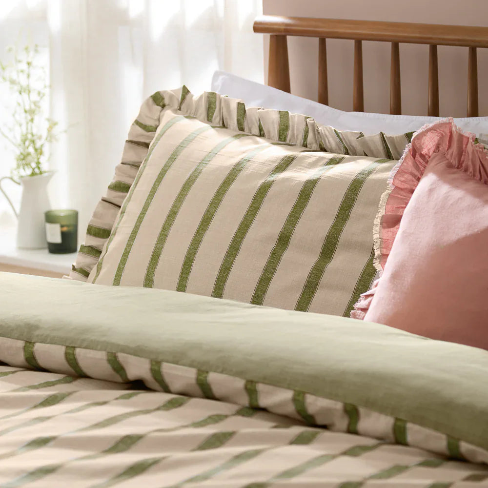 Wylder (Riva Home) Duvet Cover set Single / Olive CONNIE STRIPED RUFFLE DUVET COVER SET by Wylder