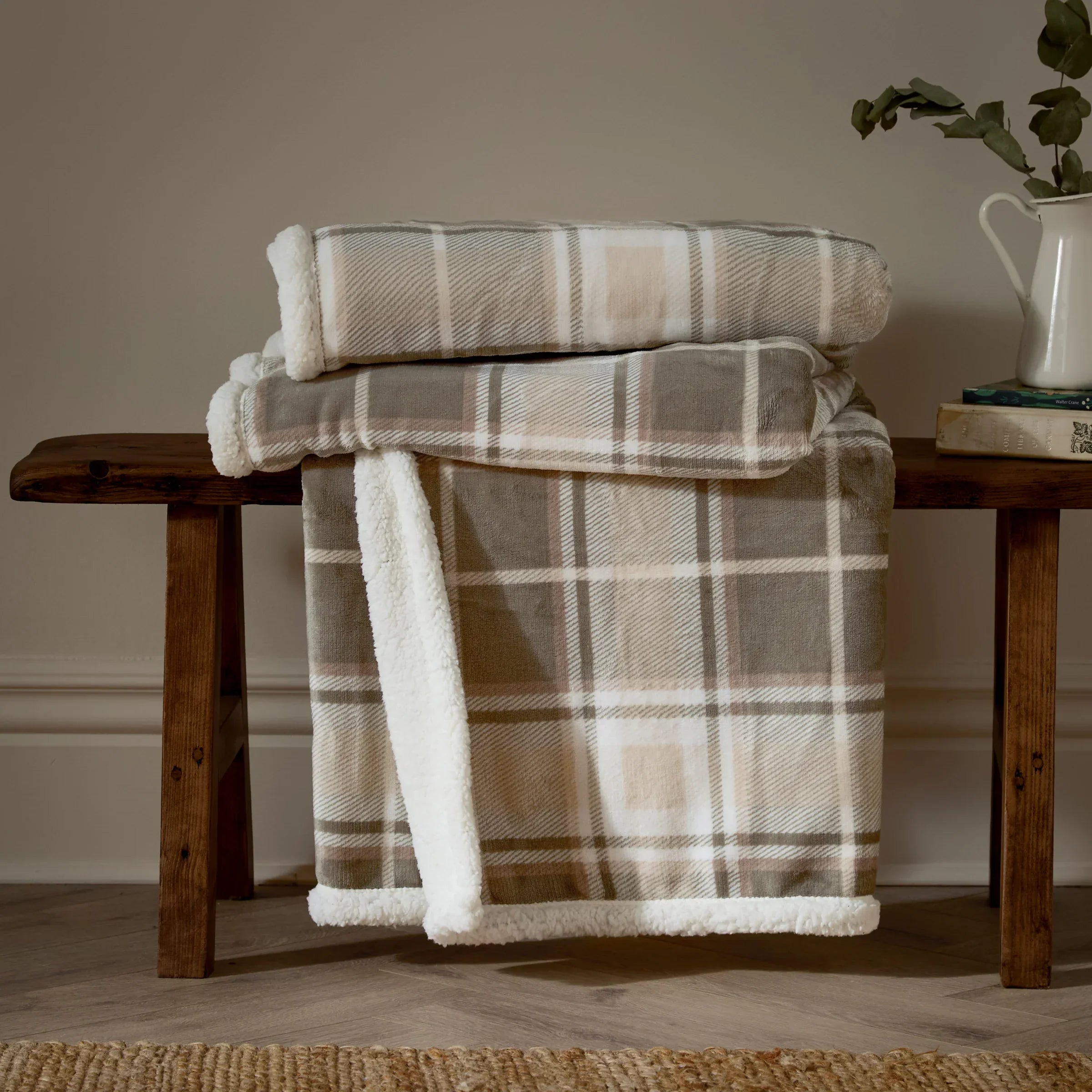 Wylder (Riva Home) Throw Braemar Check Sherpa Fleece Throw Green/Natural by Wylder