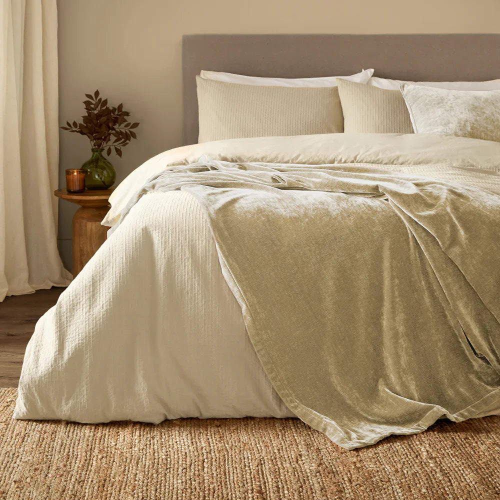Yard (Riva Home) Bedspread/Throw 130cm x 180cm / Natural HEAVY CHENILLE VELVET THROW (9 colour option available) by Yard