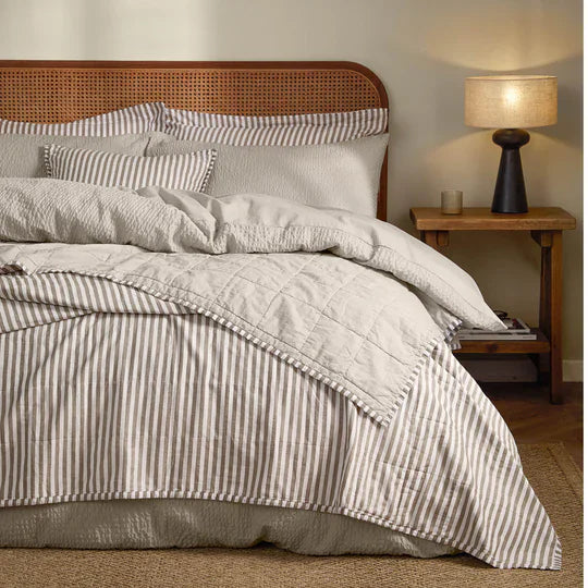 Yard (Riva Home) Bedspread/Throw 150cm x 200cm / Mole/Stone HEBDEN QUILTED STRIPE COTTON BEDSPREAD by Yard