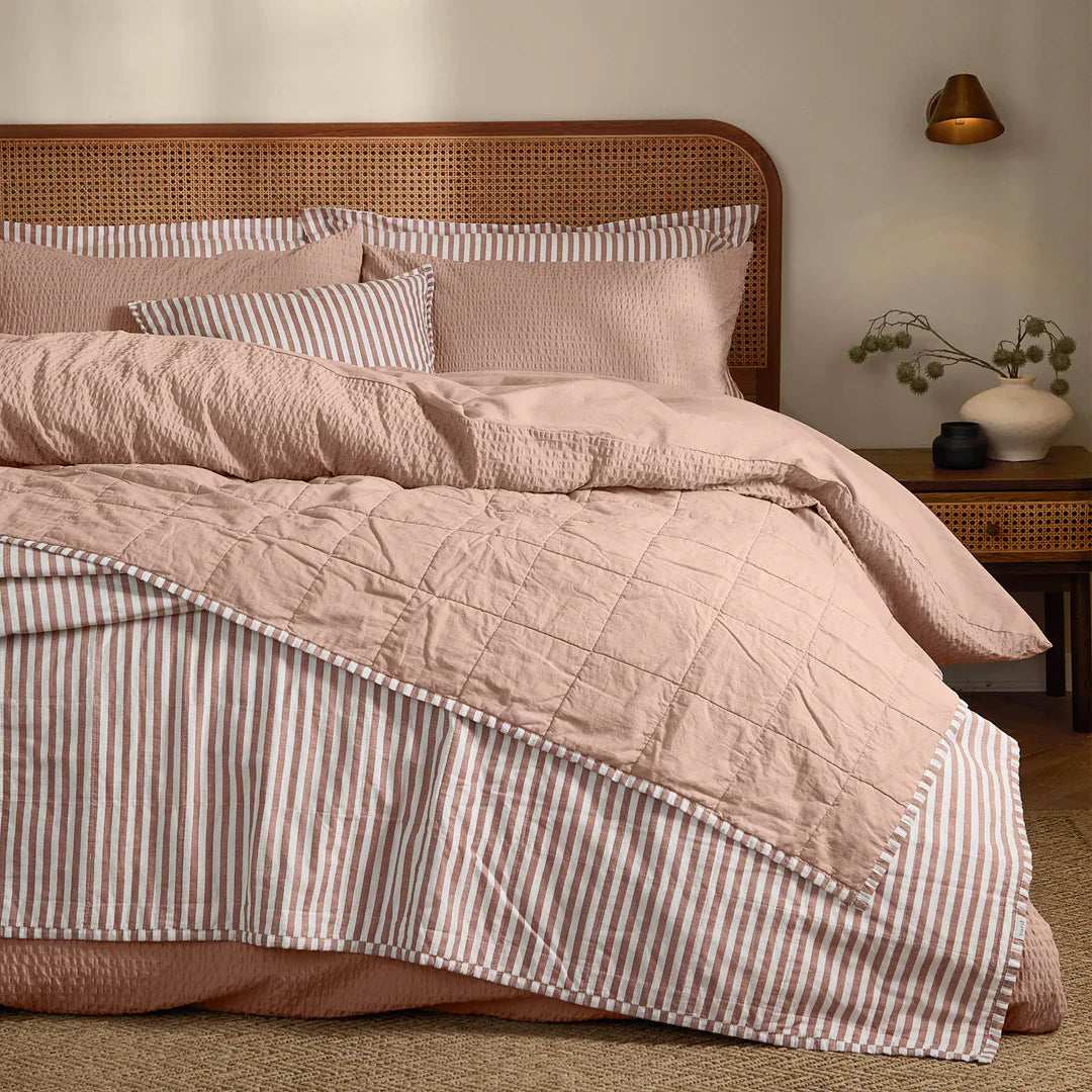 Yard (Riva Home) Bedspread/Throw 150cm x 200cm / Pecan/Cotta HEBDEN QUILTED STRIPE COTTON BEDSPREAD by Yard