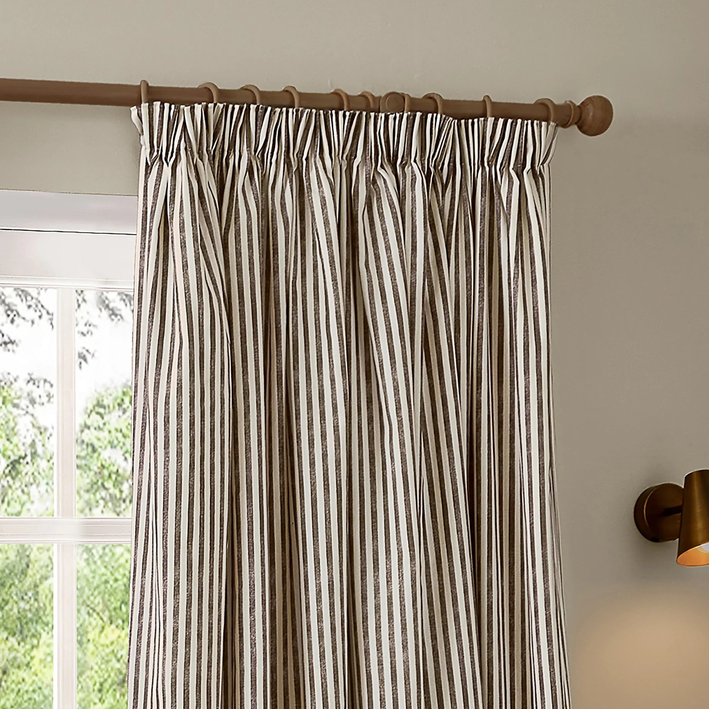 Yard (Riva Home) Curtains 66in x 72in (168cm x 183cm) / Pencil Pleat / Fully Lined HEBDEN STRIPED 100% COTTON LINED CURTAINS CHOCOLATE by Yard