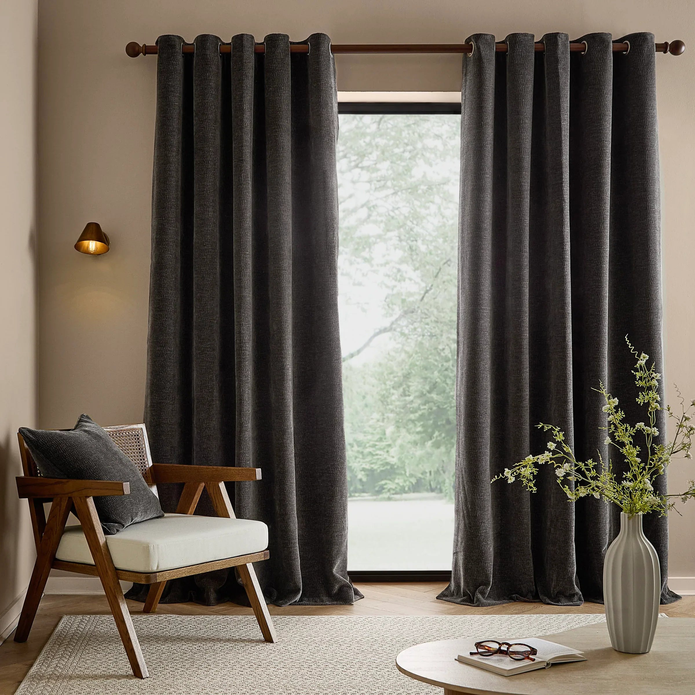Yard (Riva Home) Curtains Charcoal / W 168cm x H 183cm (66" x 72") / Grommet/eyelet HEATH WASHED VELVET FULLY LINED CURTAINS by Yard