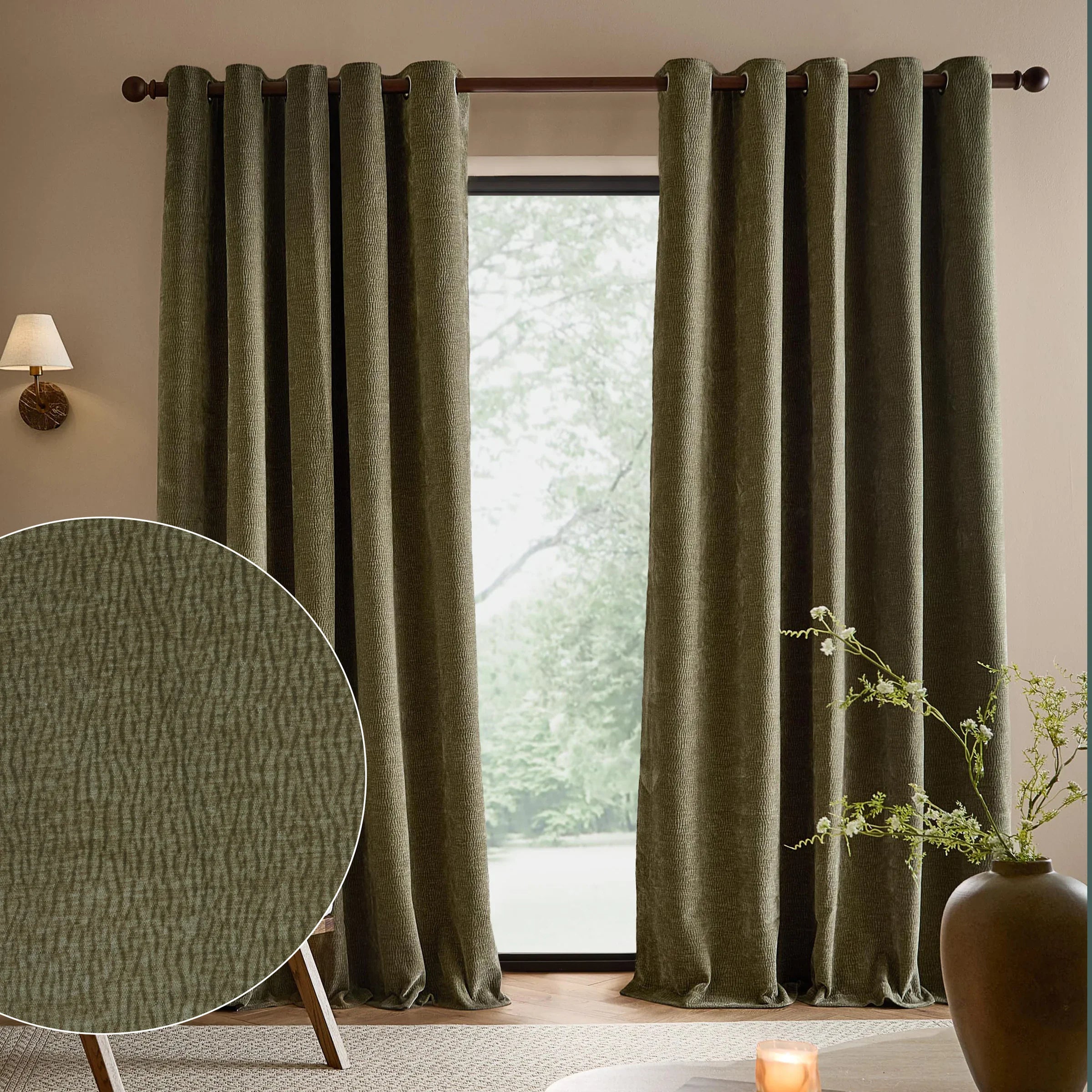 Yard (Riva Home) Curtains Eucalyptus / W 168cm x H 183cm (66" x 72") / Grommet/eyelet HEATH WASHED VELVET FULLY LINED CURTAINS by Yard