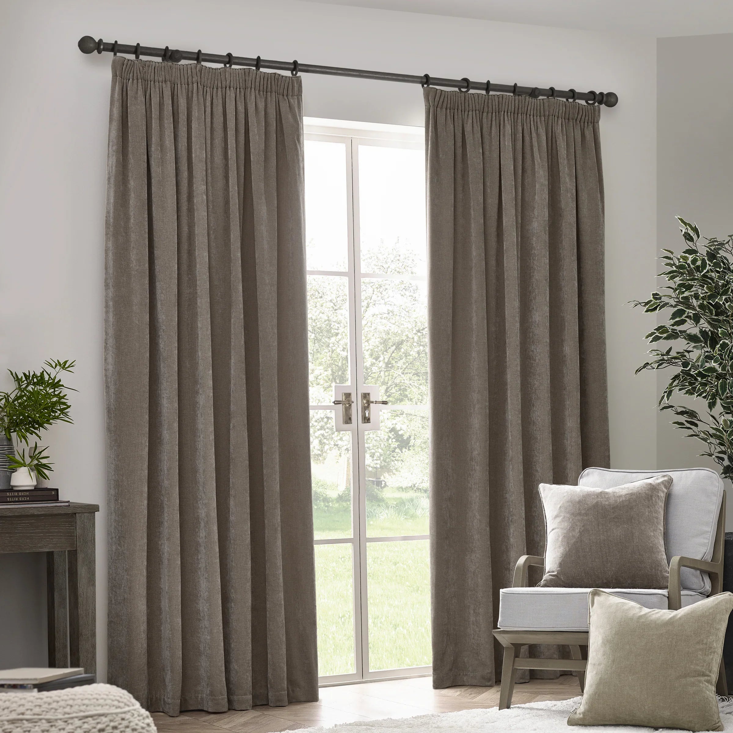 Yard (Riva Home) Curtains Greige / Fully Lined / W 168cm x H 183cm (66" x 72") HEAVY CHENILLE PENCIL PLEAT CURTAINS (12 colours available) by Yard