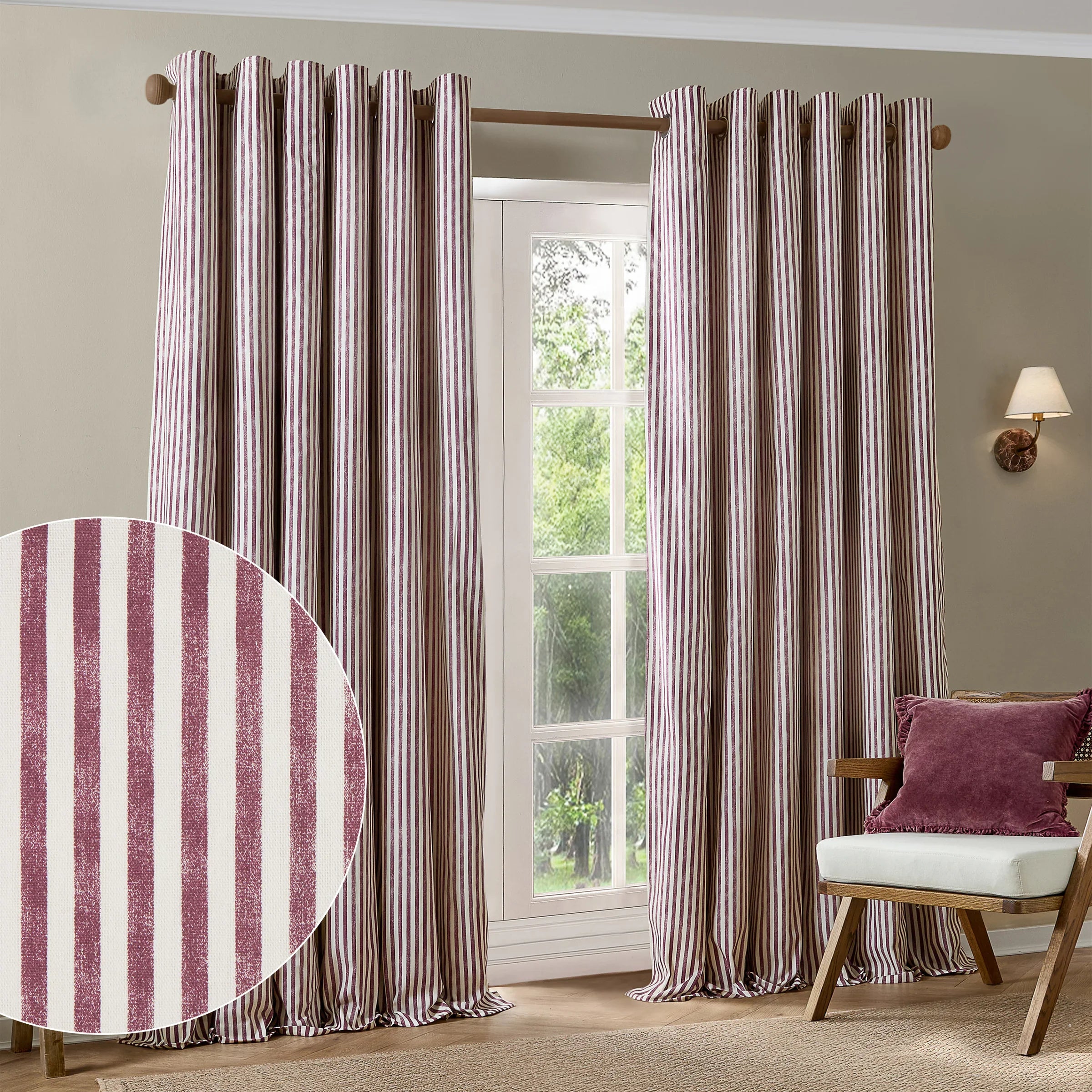 Yard (Riva Home) Curtains HEBDEN STRIPED 100% COTTON LINED CURTAINS BEETROOT by Yard