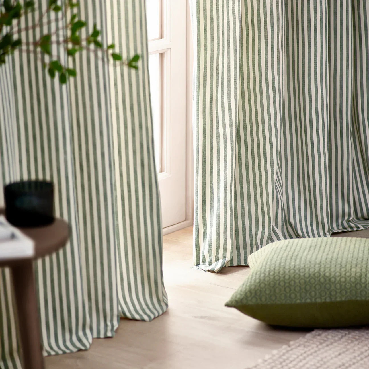 Yard (Riva Home) Curtains HEBDEN STRIPED 100% COTTON LINED CURTAINS FOREST GREEN by Yard