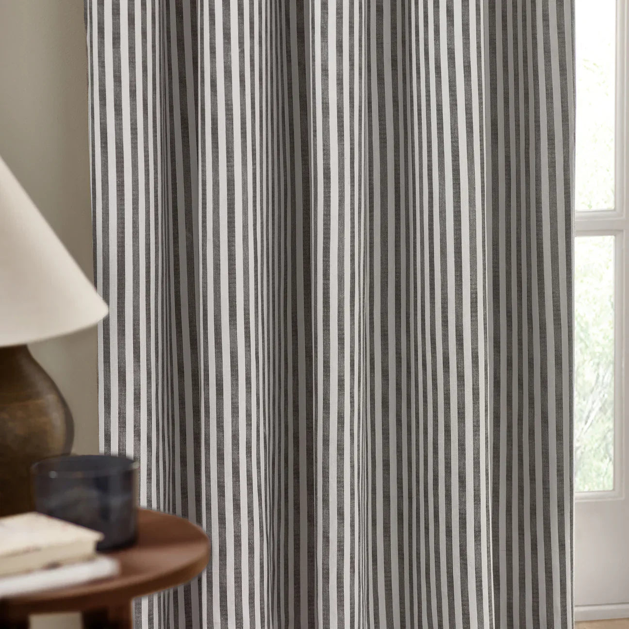 Yard (Riva Home) Curtains HEBDEN STRIPED 100% COTTON LINED CURTAINS GREY by Yard