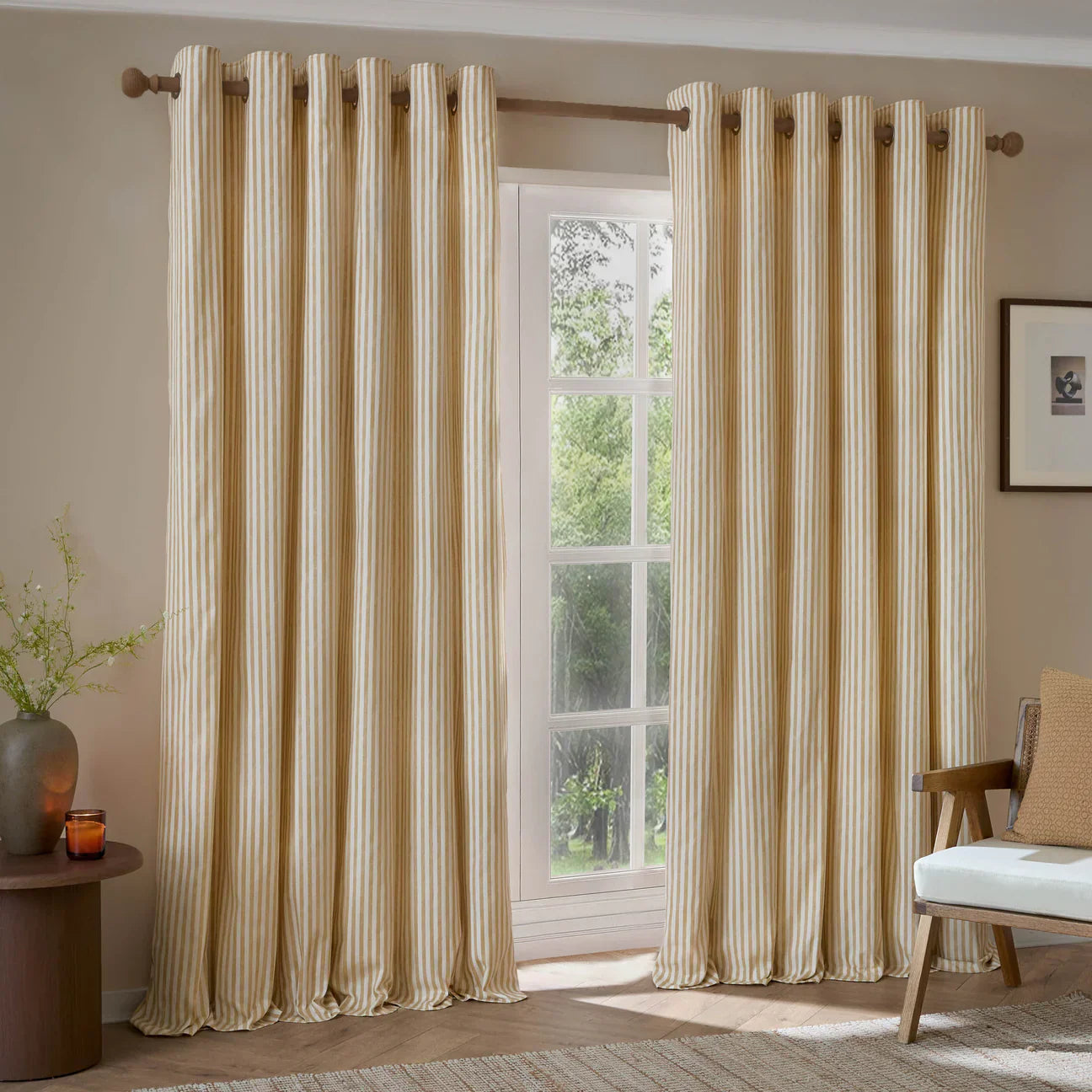 Yard (Riva Home) Curtains HEBDEN STRIPED 100% COTTON LINED CURTAINS HONEY YELLOW by Yard