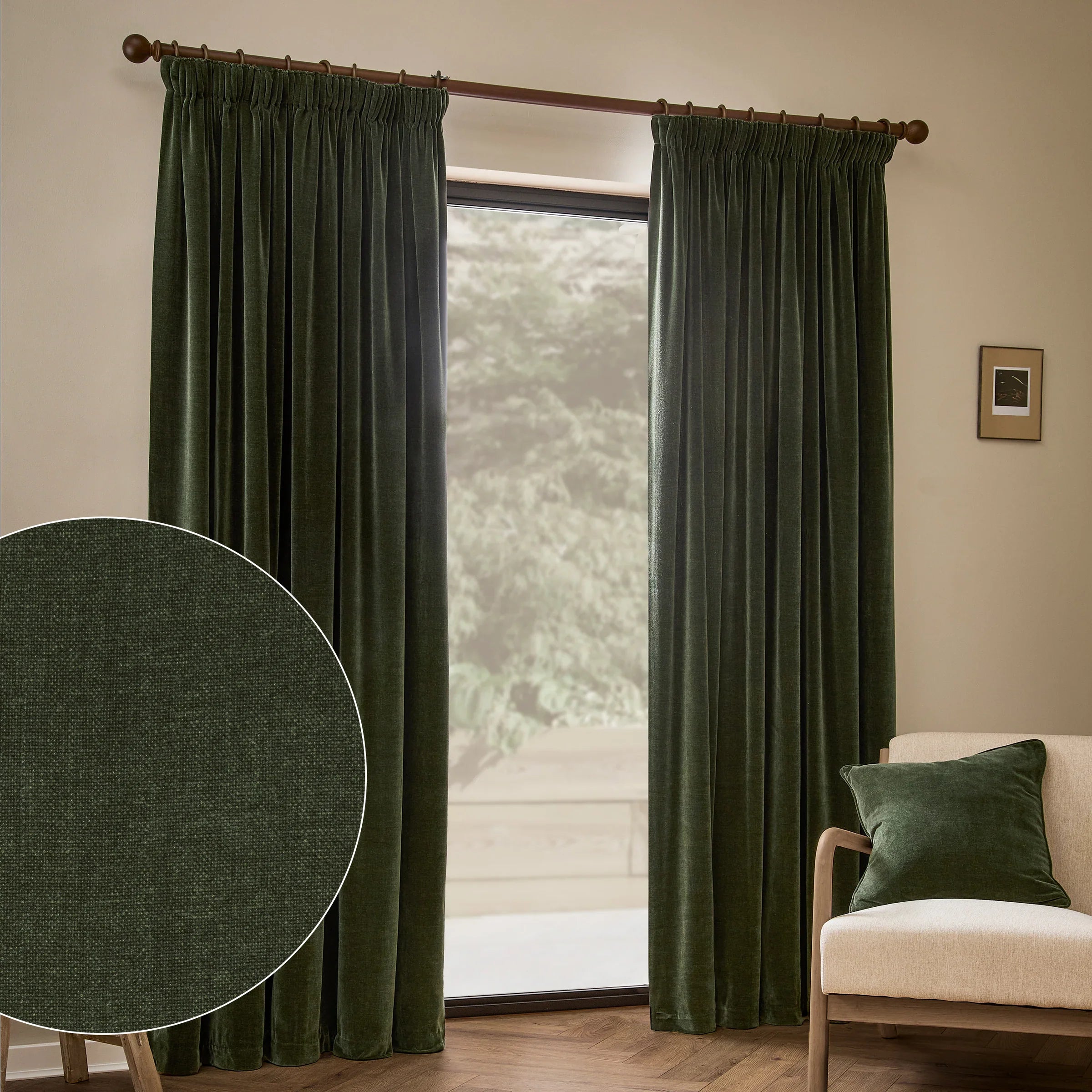 Yard (Riva Home) Curtains Lichen / Fully Lined / W 168cm x H 183cm (66" x 72") HEAVY CHENILLE PENCIL PLEAT CURTAINS (12 colours available) by Yard