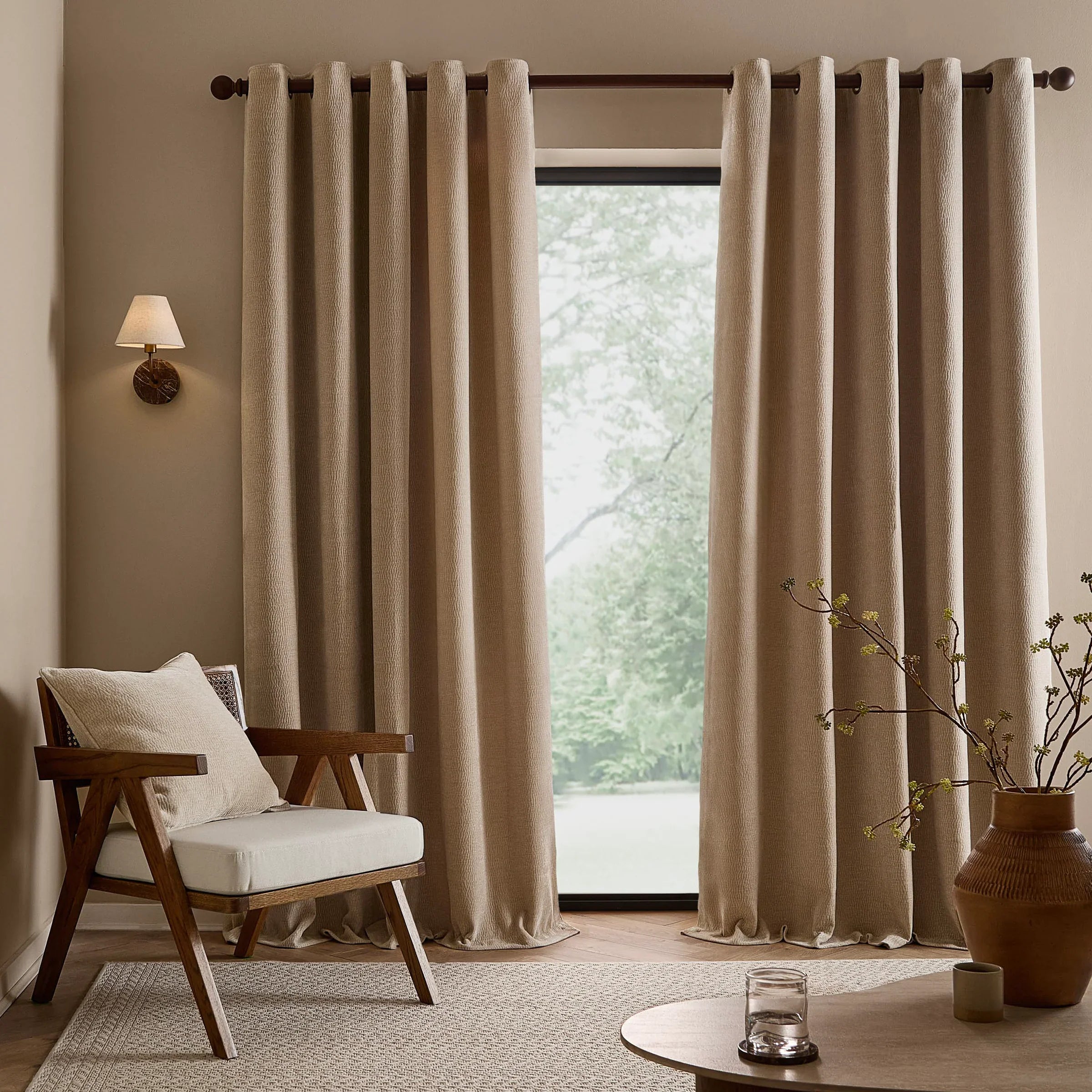 Yard (Riva Home) Curtains LINEN / W 168cm x H 183cm (66" x 72") / Grommet/eyelet HEATH WASHED VELVET FULLY LINED CURTAINS by Yard