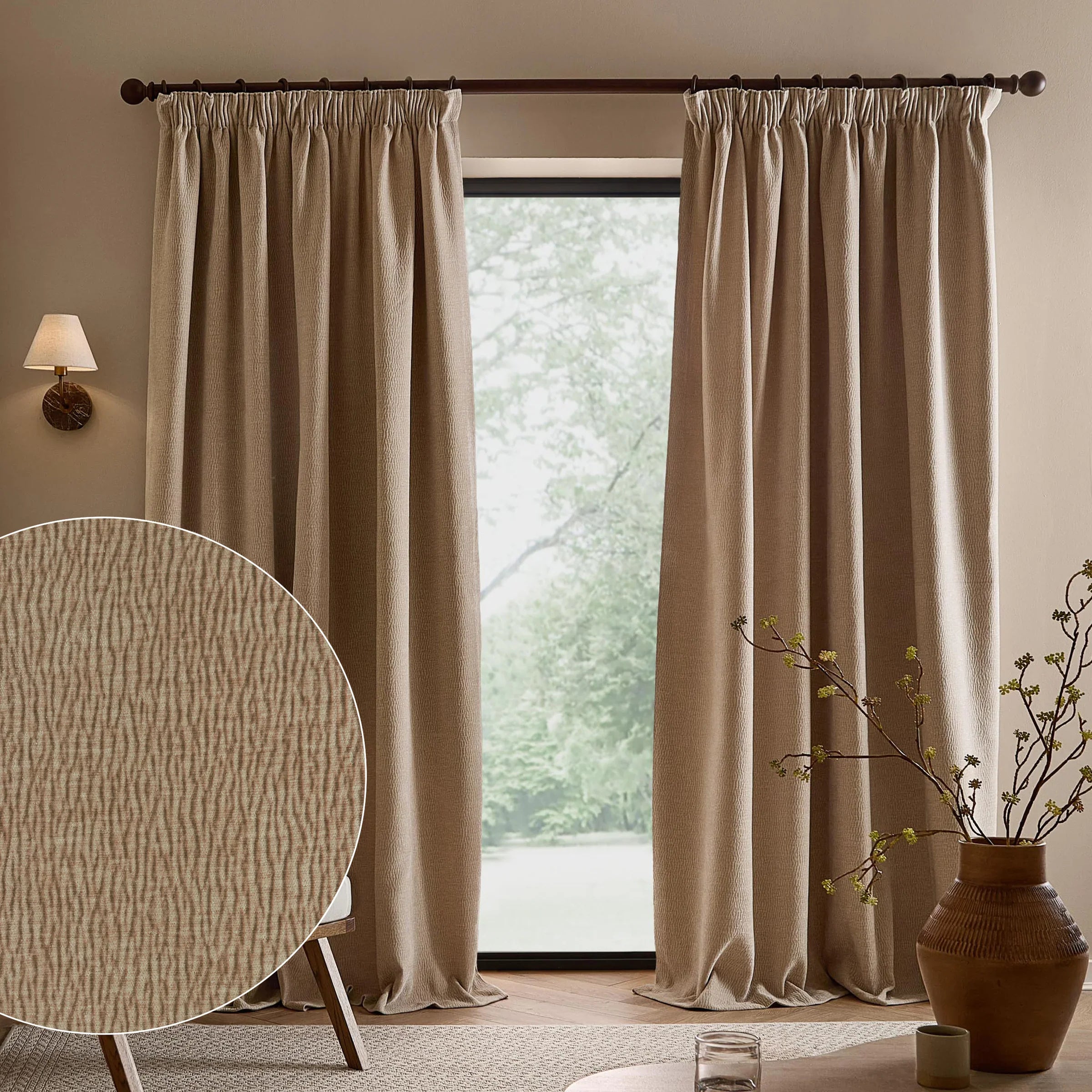 Yard (Riva Home) Curtains LINEN / W 168cm x H 183cm (66" x 72") / Pencil pleat HEATH WASHED VELVET FULLY LINED CURTAINS by Yard