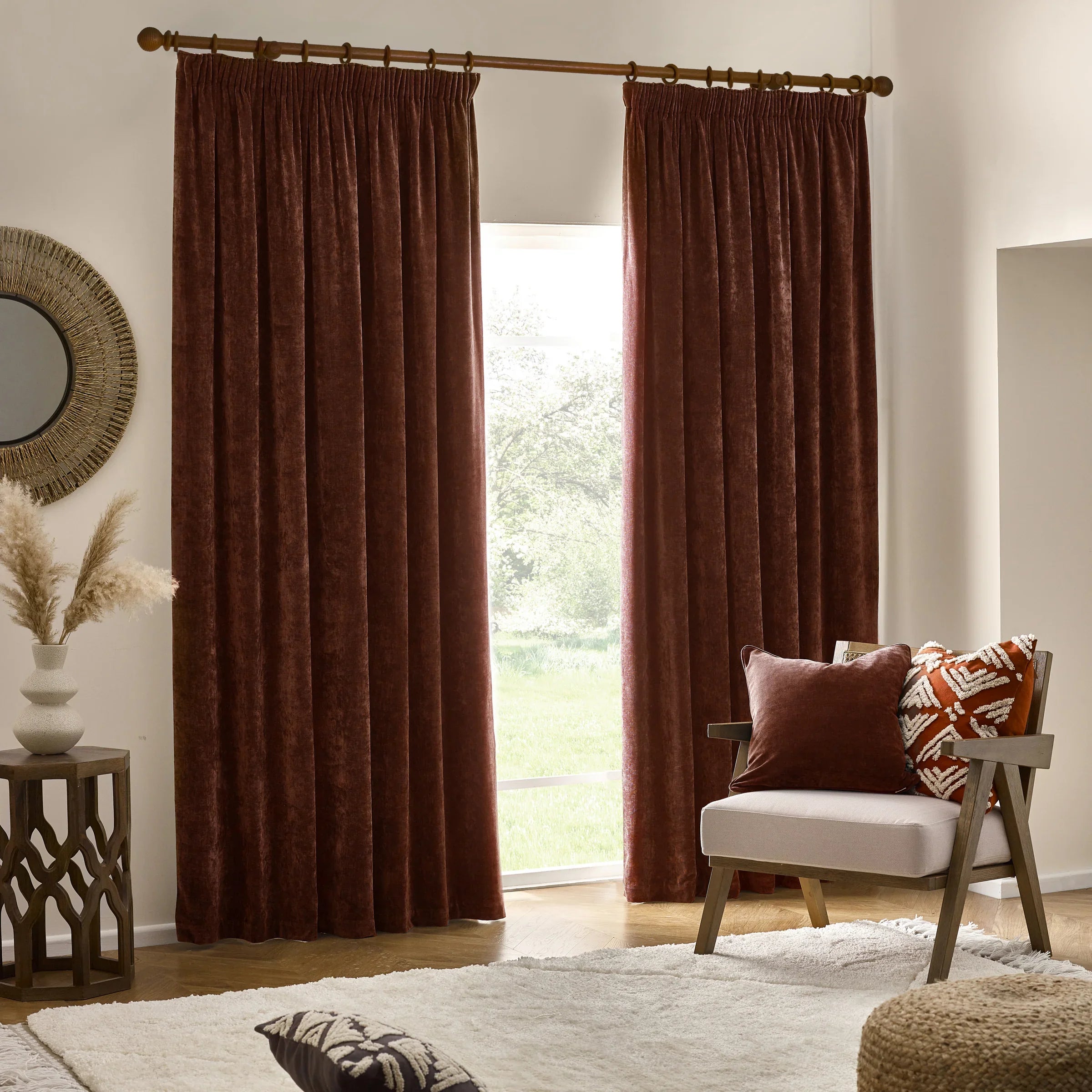 Yard (Riva Home) Curtains Nutmeg / Fully Lined / W 168cm x H 183cm (66" x 72") HEAVY CHENILLE PENCIL PLEAT CURTAINS (12 colours available) by Yard