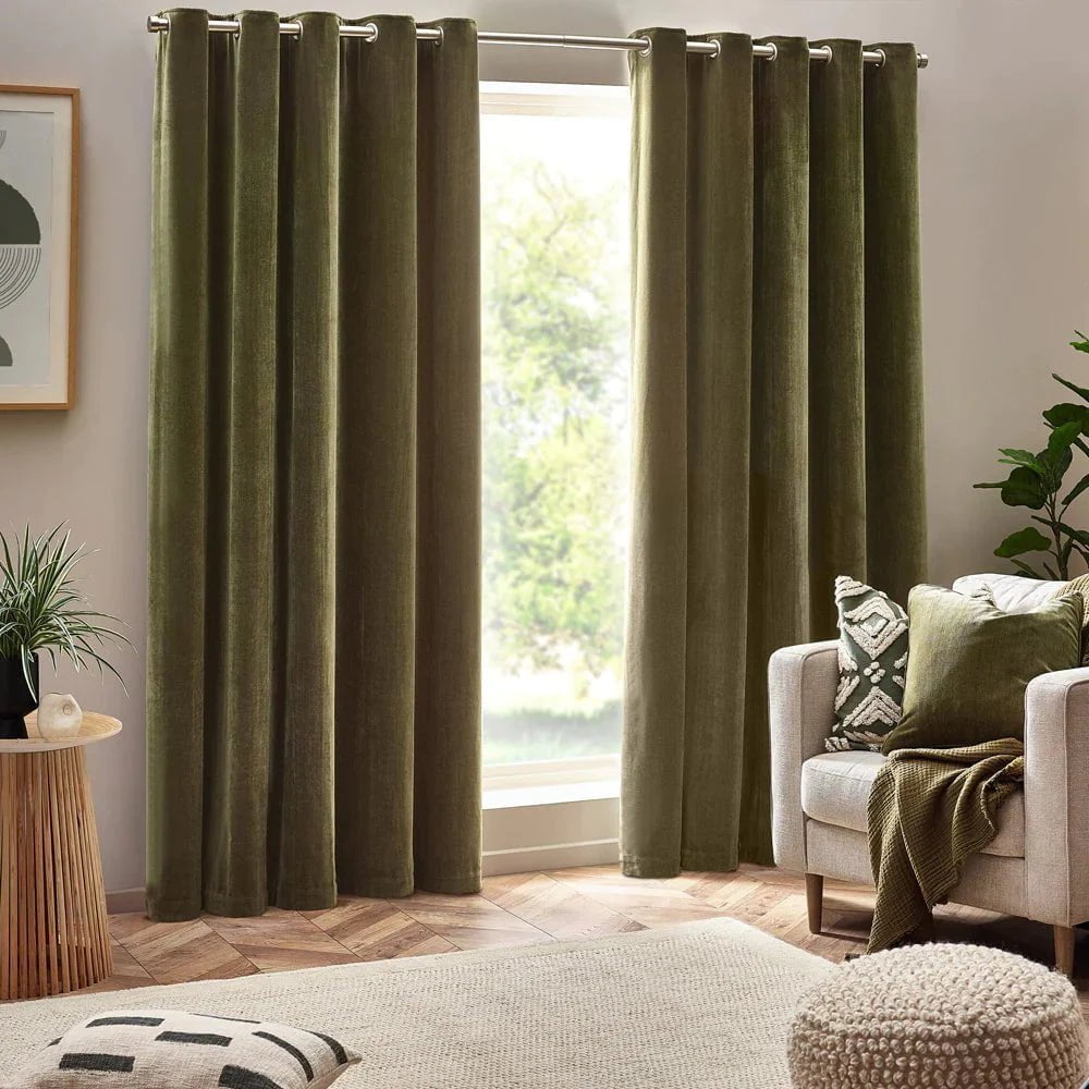Yard (Riva Home) Curtains Olive / 90in x 72in (229cm x 183cm) Heavy Chenille Room Darkening Eyelet Curtains by Yard (8 colours to choose from)