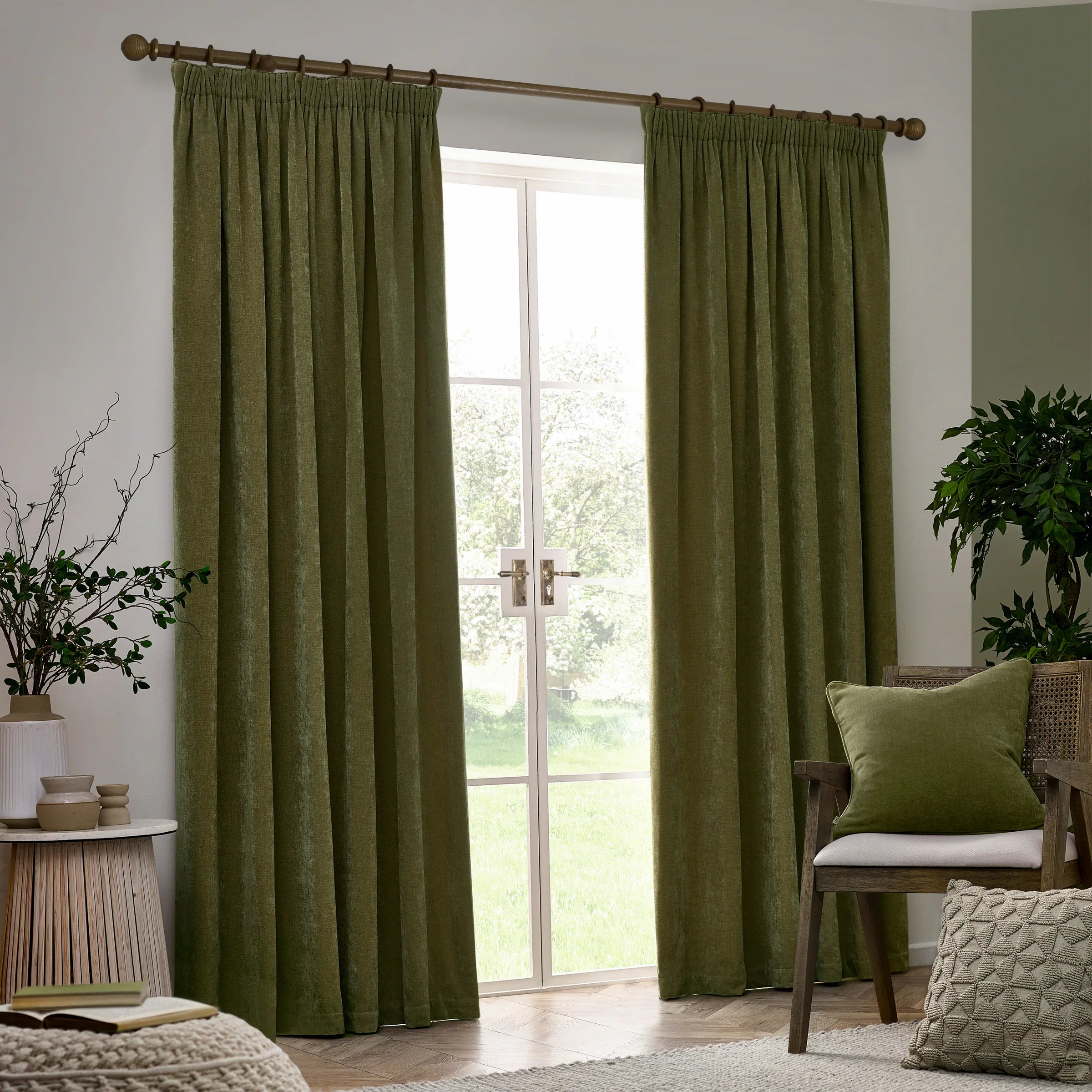 Yard (Riva Home) Curtains Olive / Fully Lined / W 168cm x H 183cm (66" x 72") HEAVY CHENILLE PENCIL PLEAT CURTAINS (12 colours available) by Yard