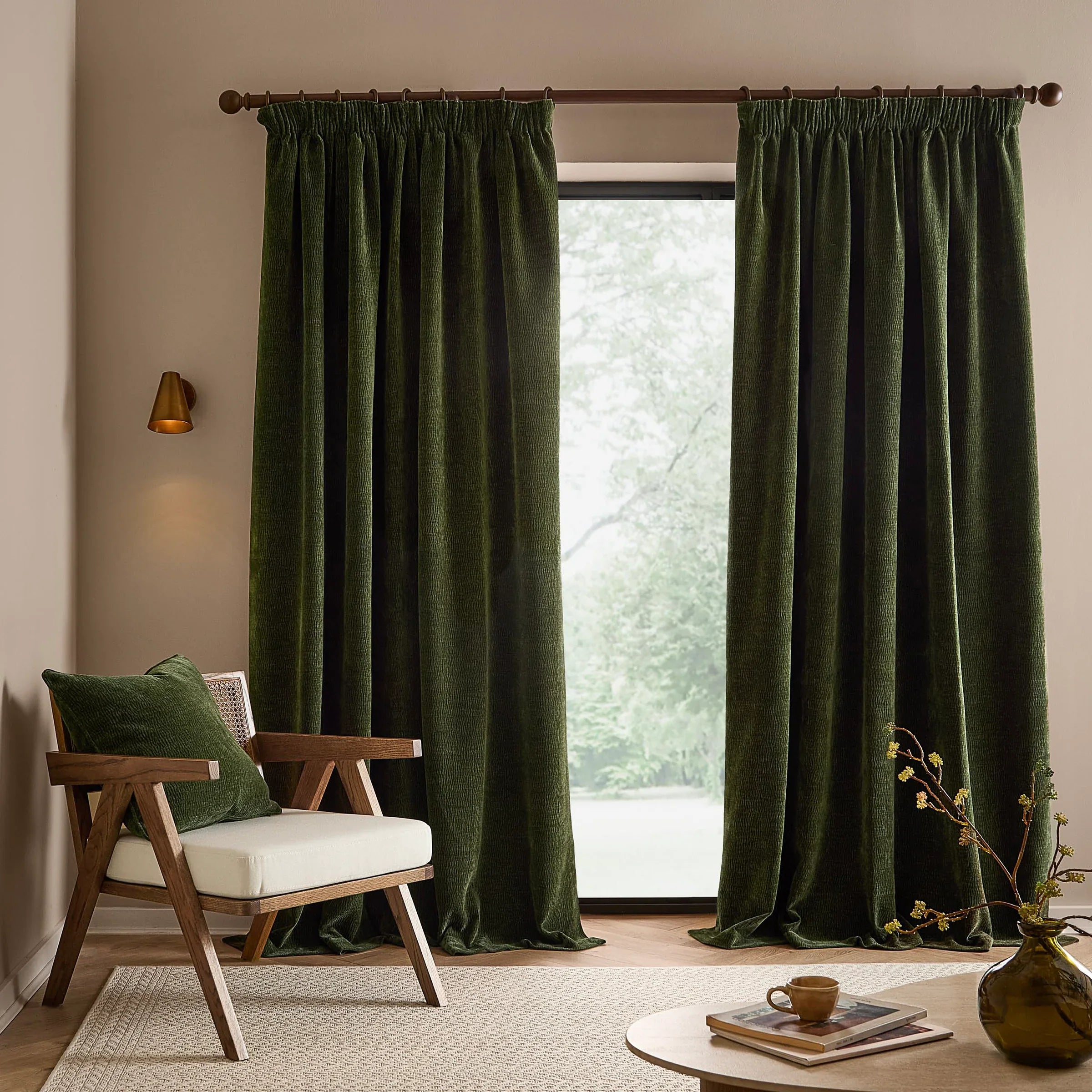 Yard (Riva Home) Curtains Olive / W 168cm x H 183cm (66" x 72") / Pencil pleat HEATH WASHED VELVET FULLY LINED CURTAINS by Yard