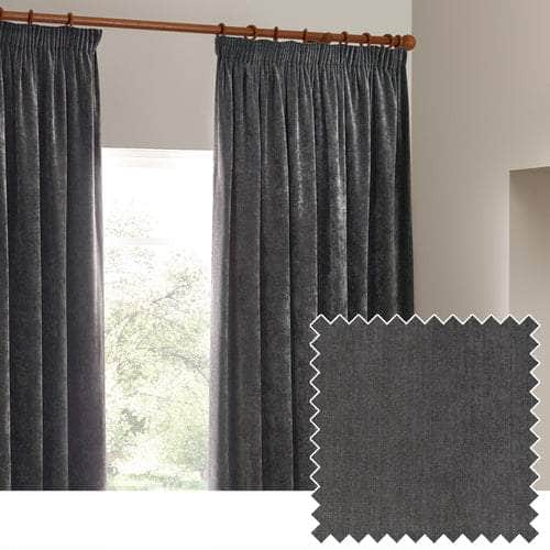 Yard (Riva Home) Curtains Pencil Pleat / Charcoal Yard Heavy Chenille Velvet Room Darkening Eyelet or Pencil Pleat Curtains
