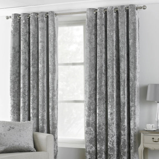 Yard (Riva Home) Curtains Silver Verona Crushed Velvet Eyelet Curtains by Yard
