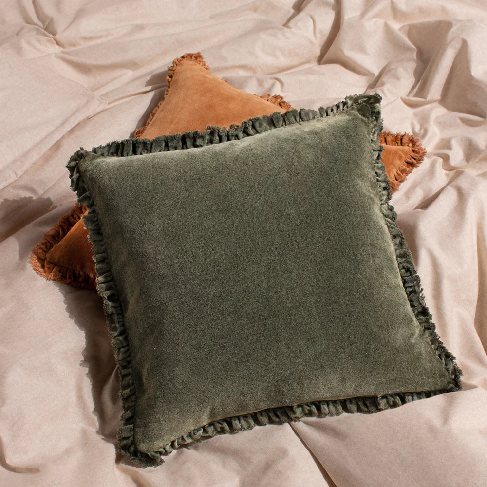 Yard (Riva Home) Cushions Moss BERTIE WASHED COTTON VELVET CUSHION by Yard
