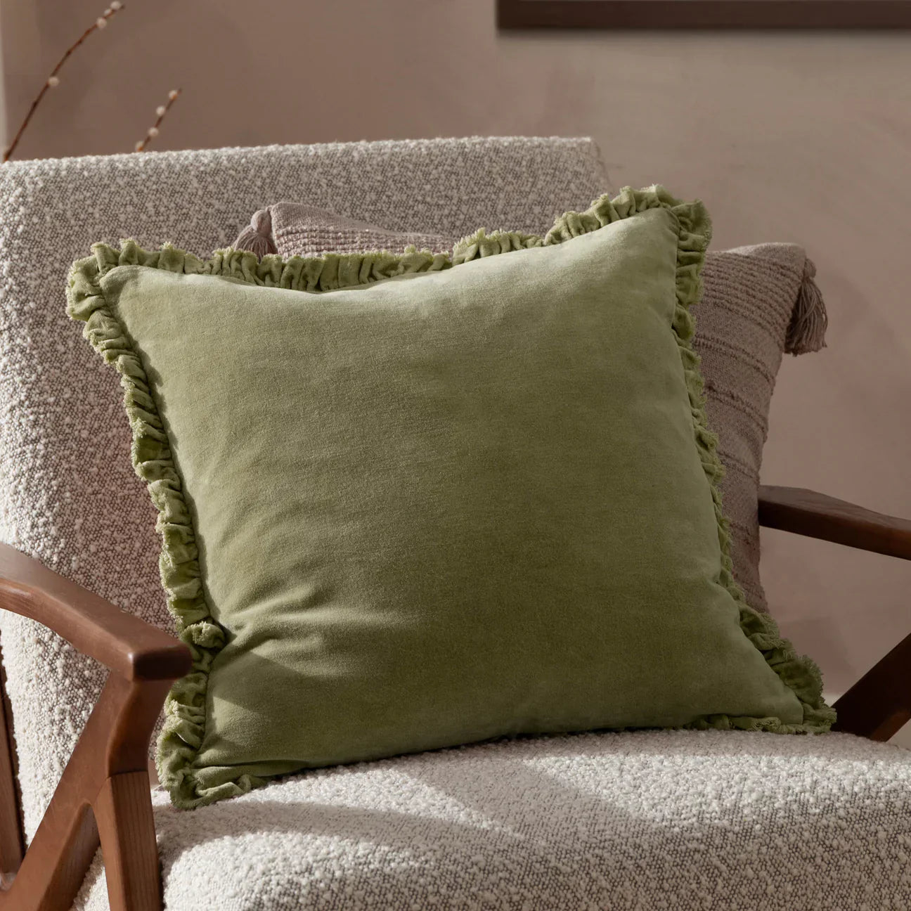 Yard (Riva Home) Cushions Sage BERTIE WASHED COTTON VELVET CUSHION by Yard
